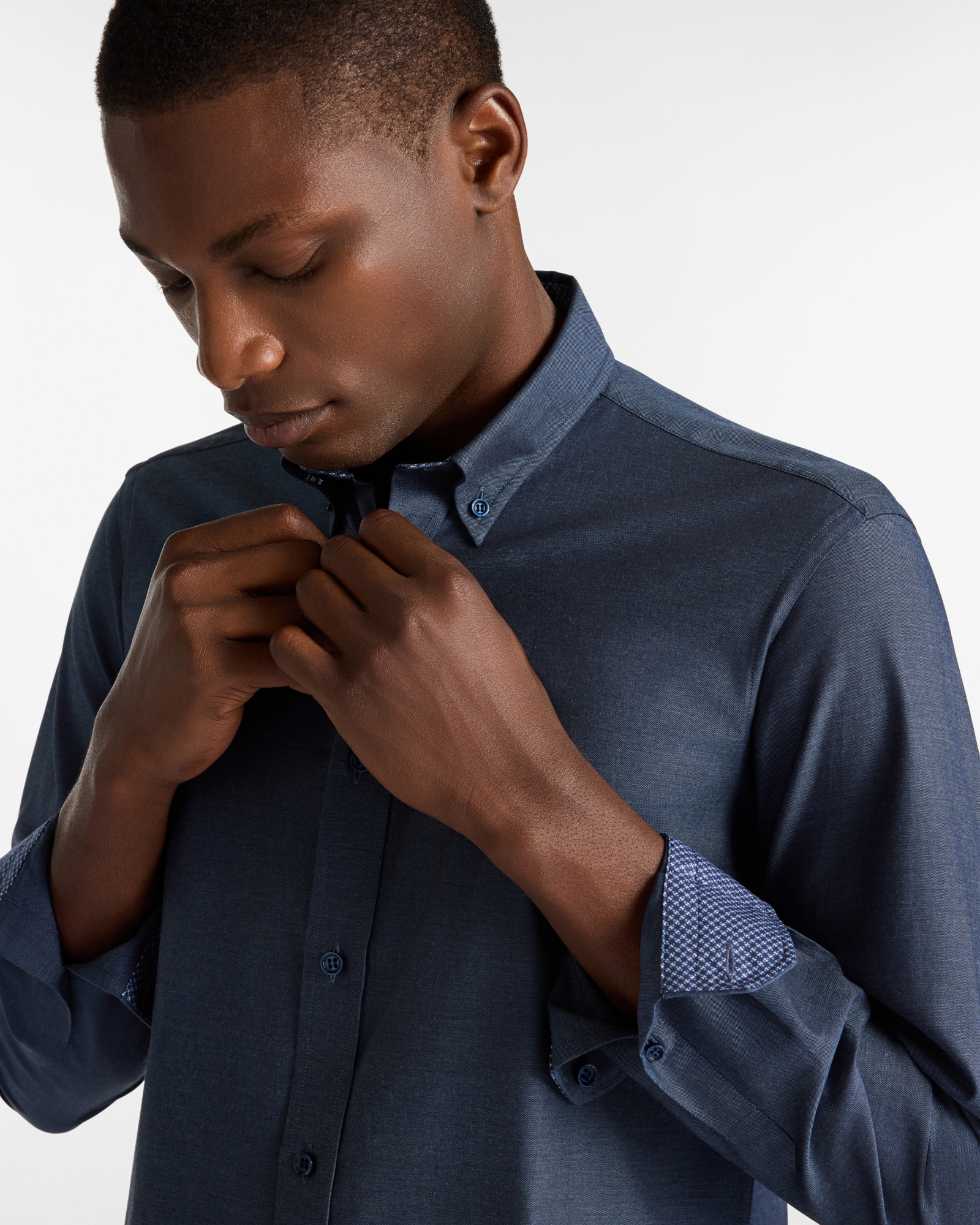 Cotton Shirt with Contrast Interiors, Denim Blue, large image number 2
