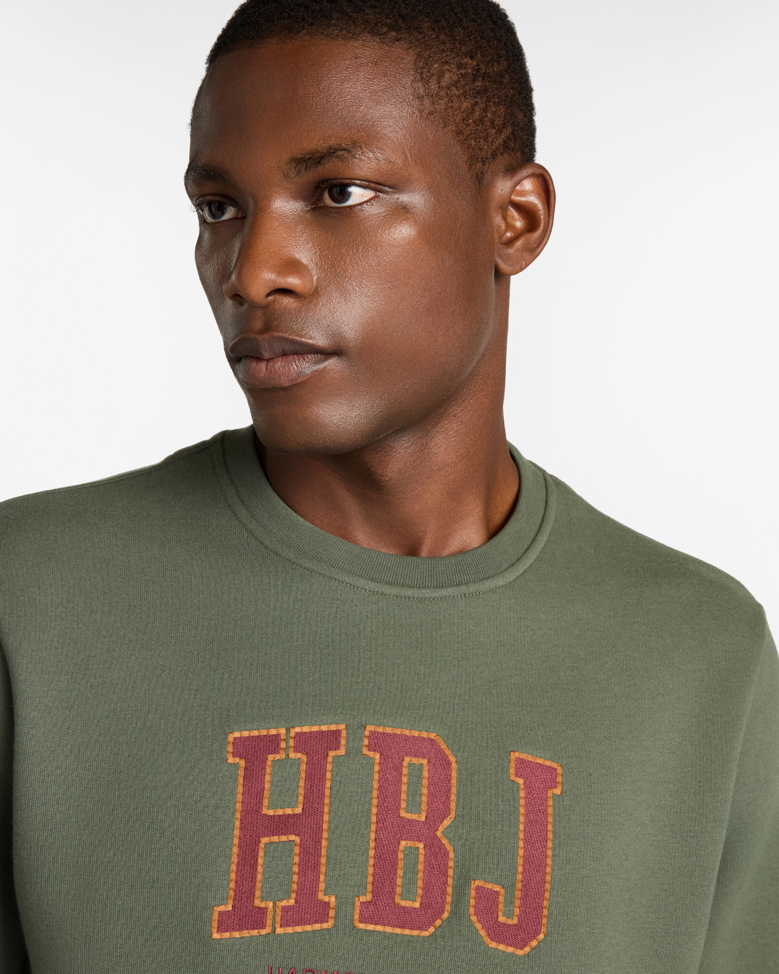 Crewneck Sweatshirt with Embroidered HBJ Logo, Olive Green, large image number 2