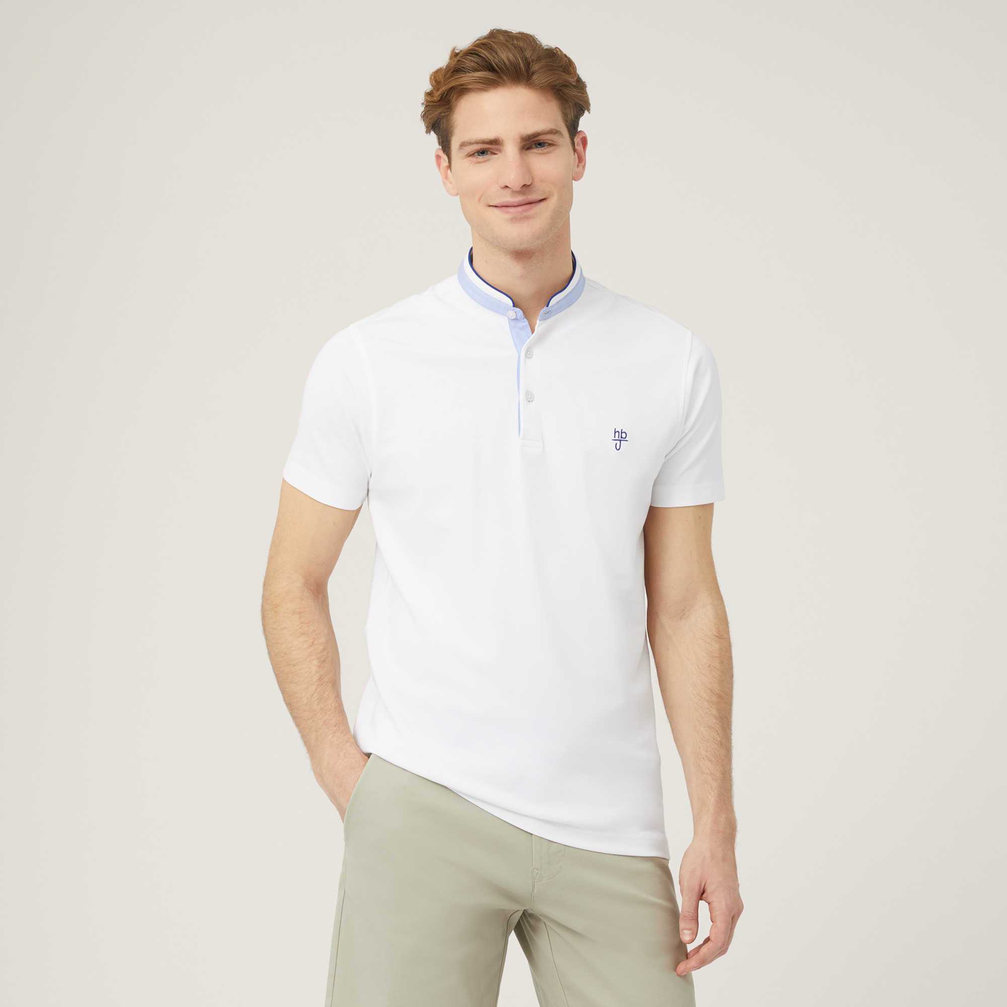 Polo Con Collo Alla Coreana, Bianco, large