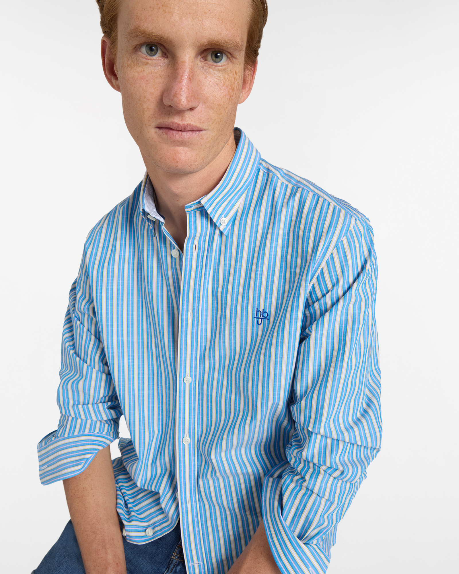Camicia Uomo a Righe Regular Fit, Blu elettrico, large image number 2
