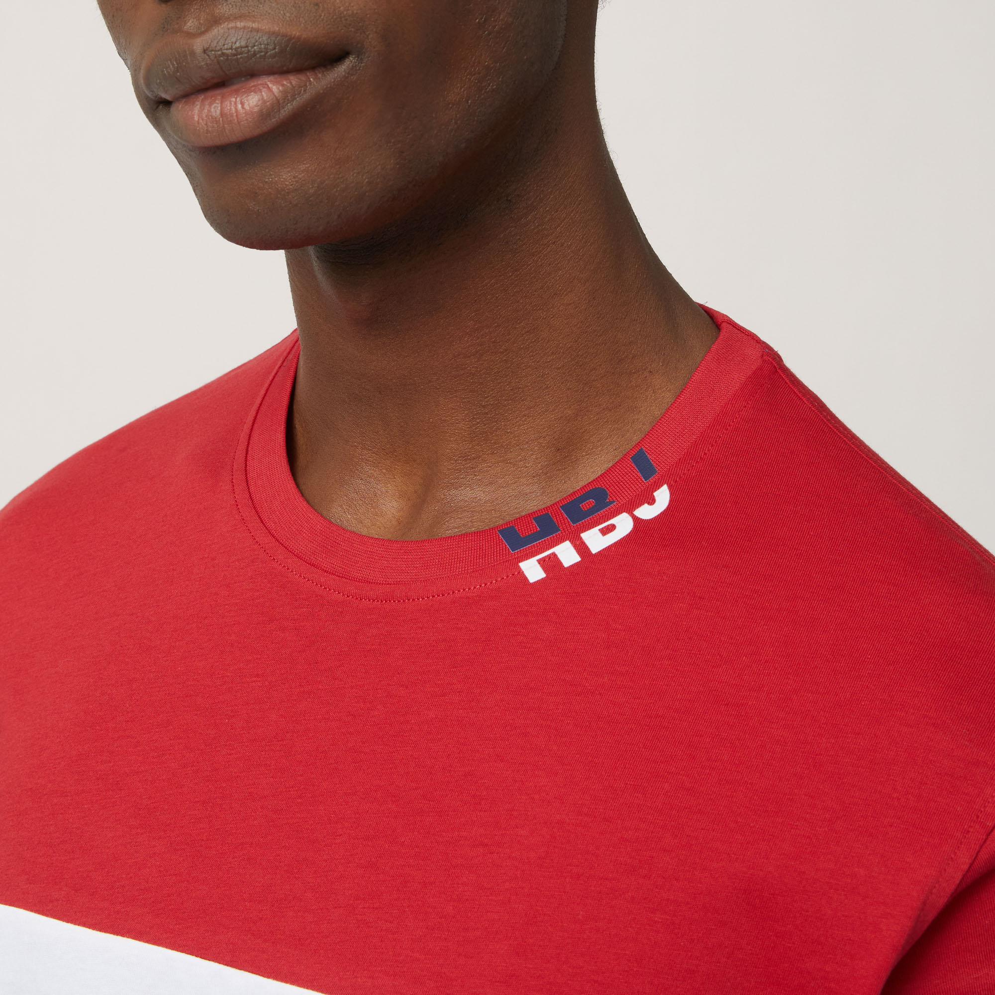 T-Shirt Regular Color Block in Cotone , Rosso, large image number 2