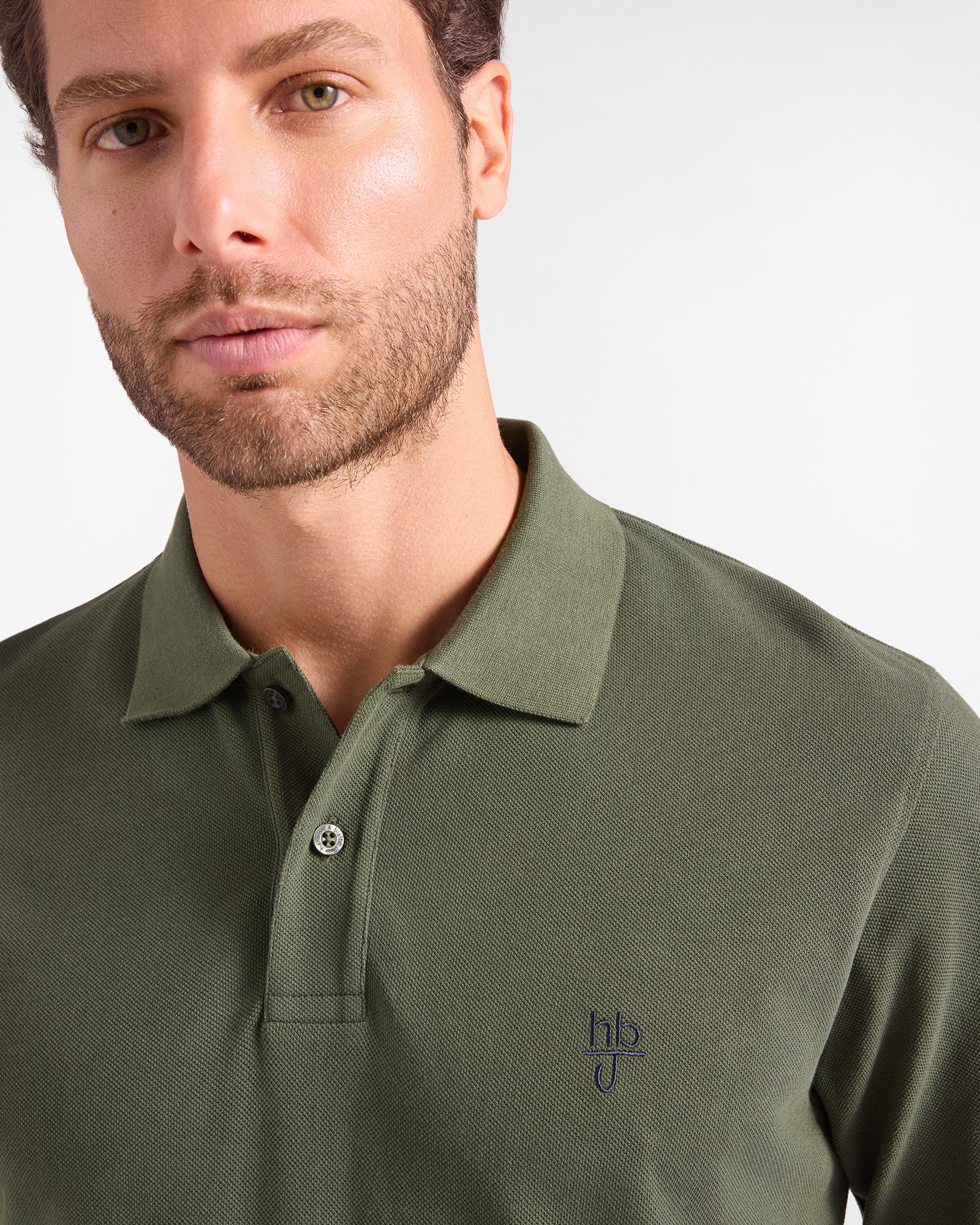 Polo HBJ Uomo Manica Lunga in Cotone Piquet, VERDE, large image number 2