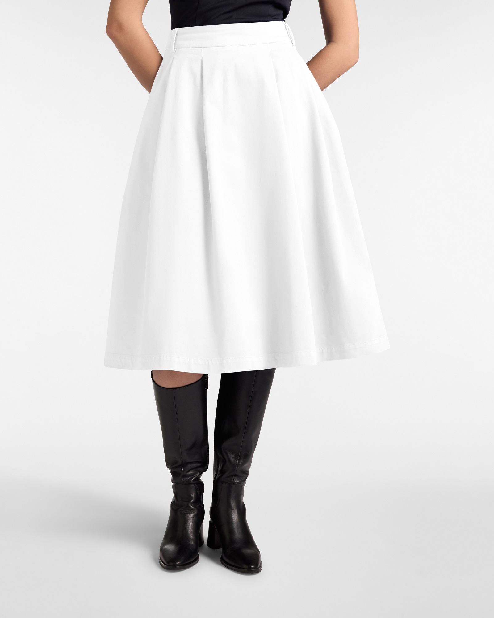Gonna Midi In Raso Con Pinces, Bianco Latte, large