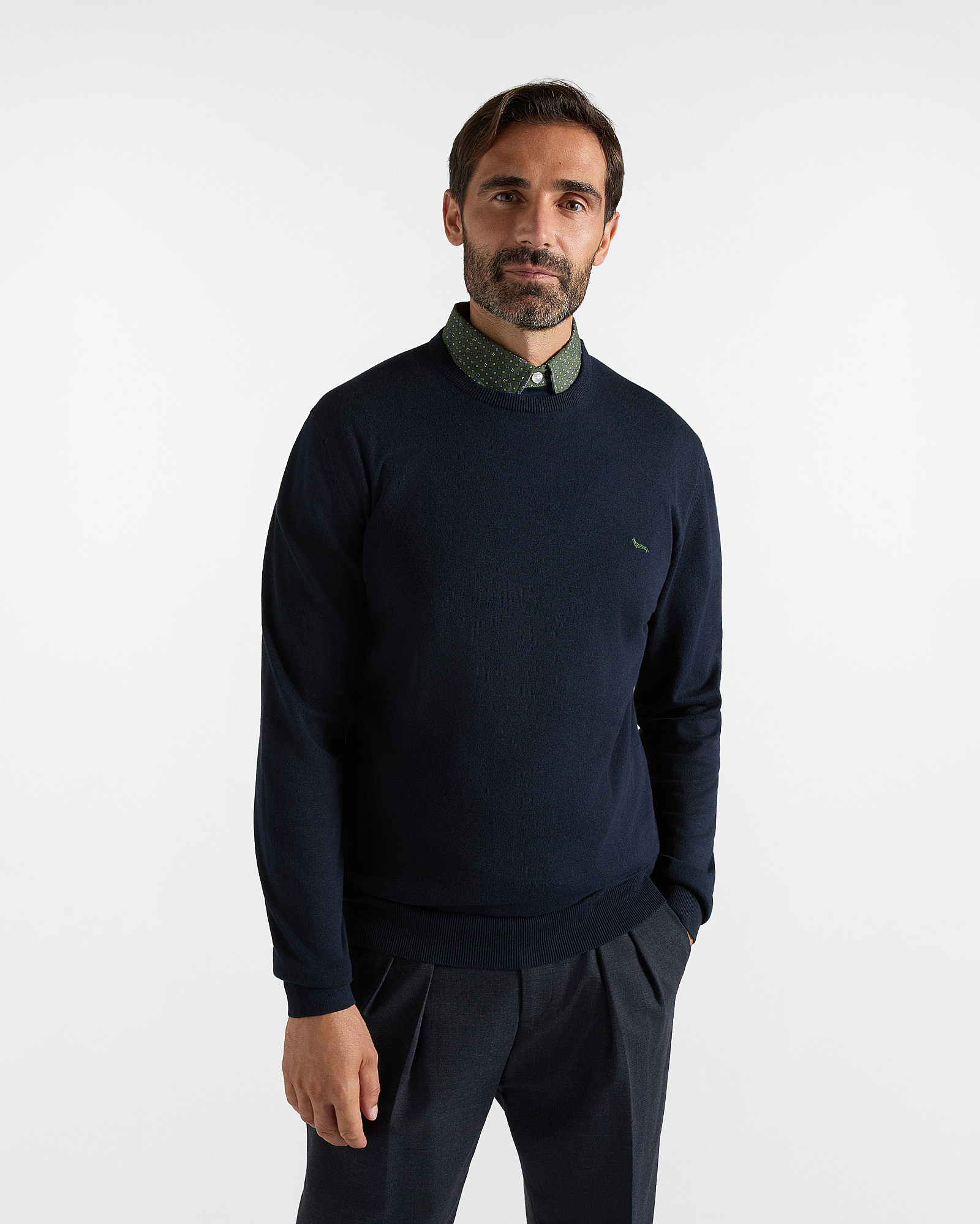 Men's Made in Italy sweater in a blue cotton and cashmere blend with regular fit