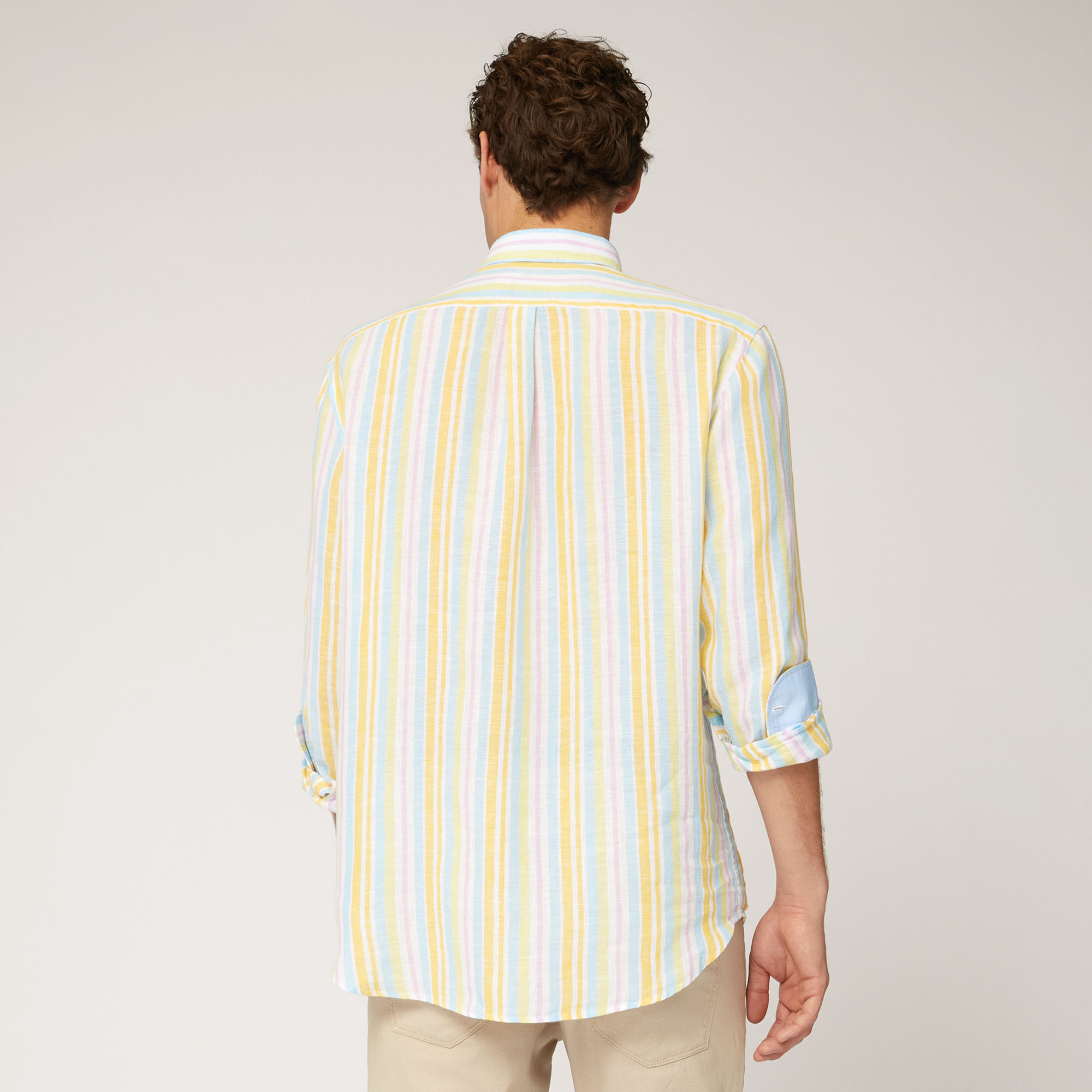 Striped Linen Shirt, White, large image number 1