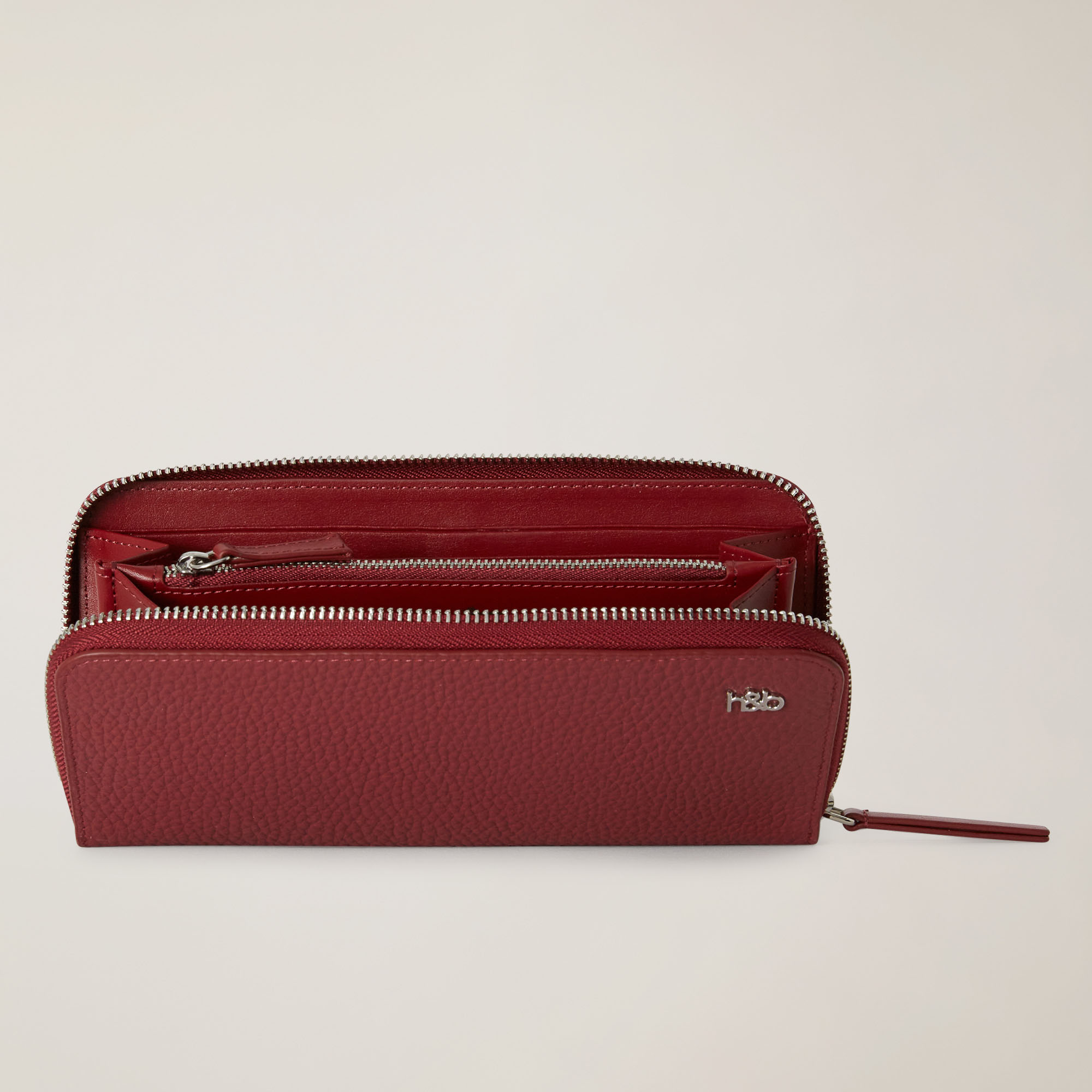 Genuine Leather Zip-Around Wallet, Red, large image number 1