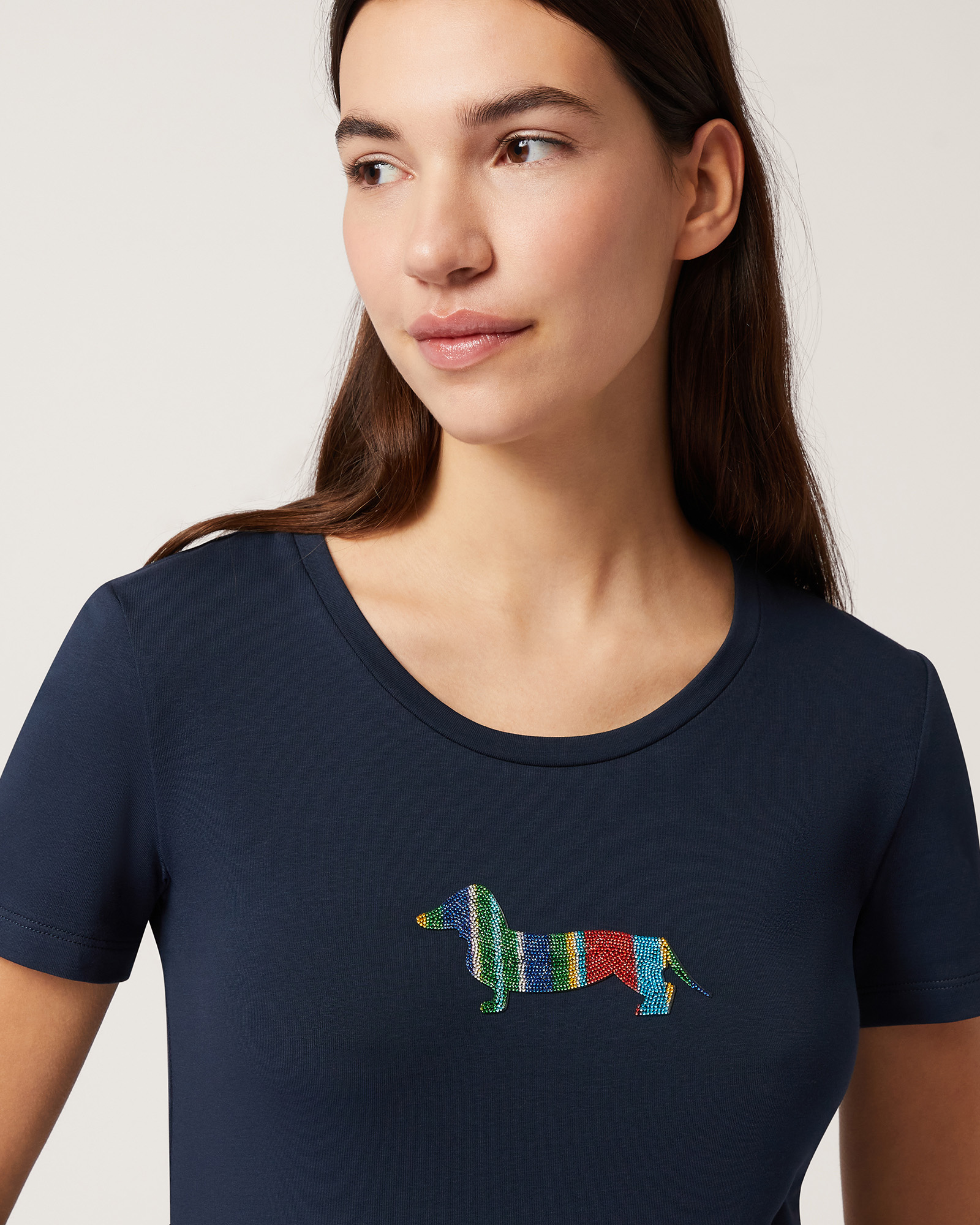 T-Shirt with Decorated Dachshund, Navy Blue, large image number 2