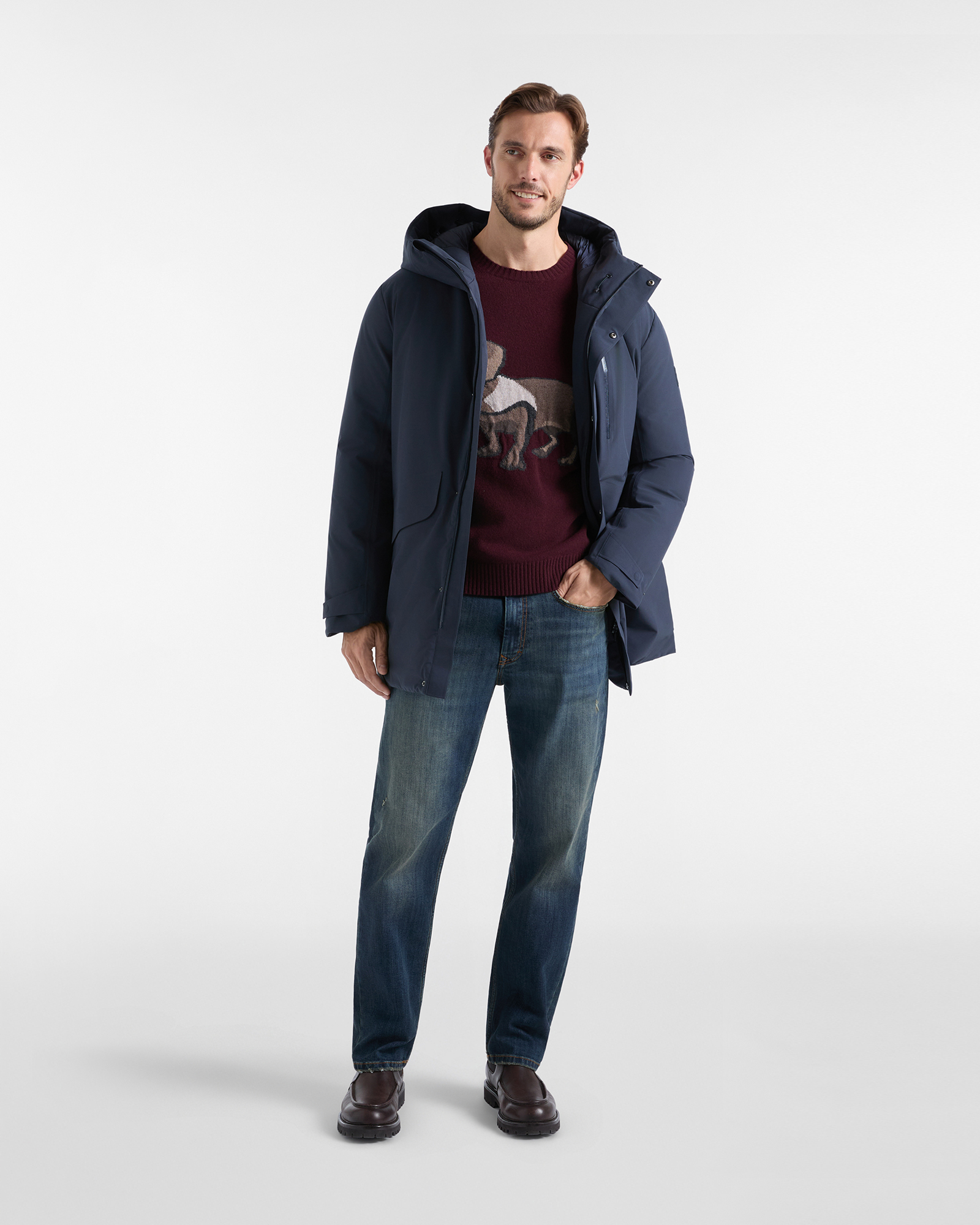 Pullover Uomo in misto lana e cashmere Regular Fit Made in Italy, VIOLA SCURO, large