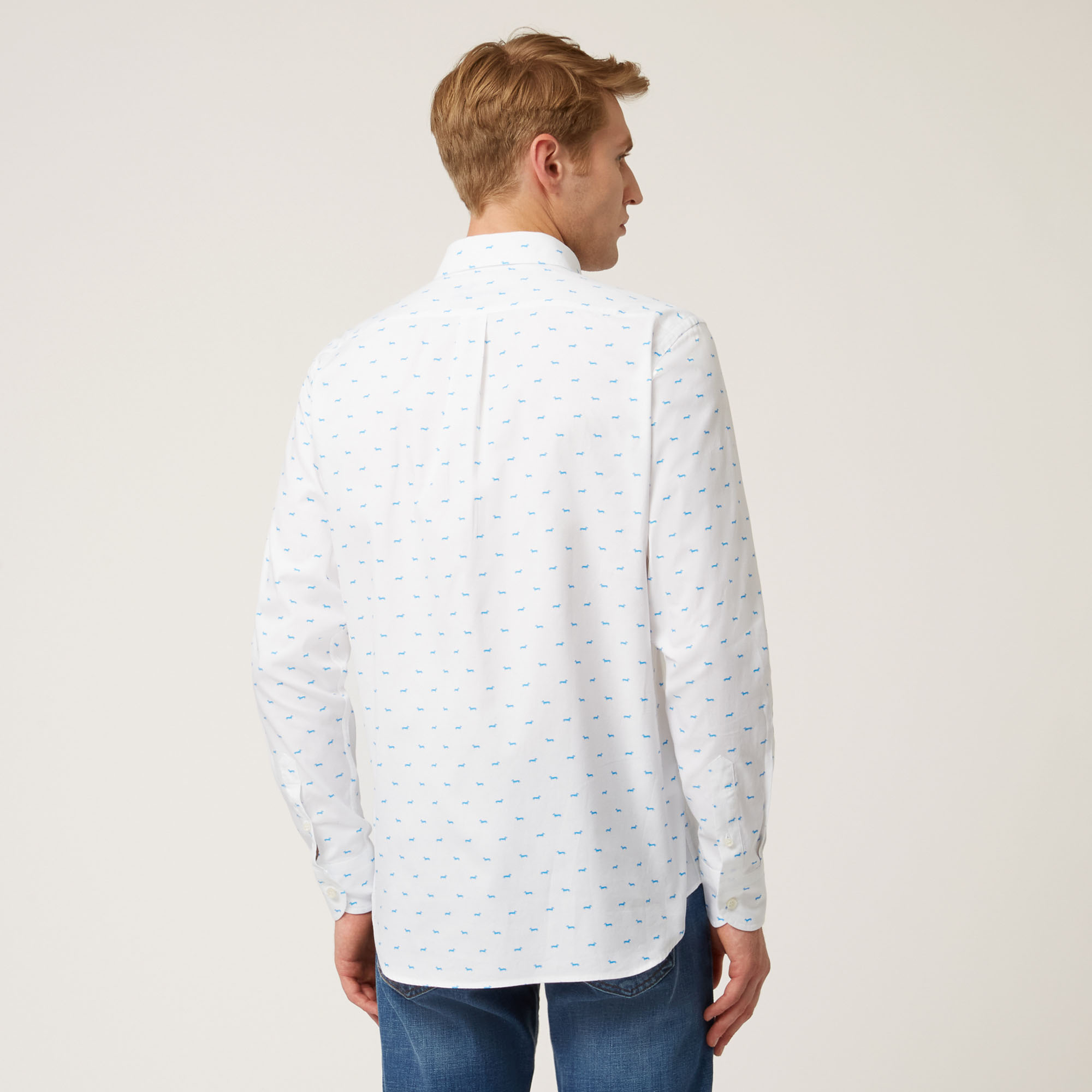 Camisa De Algodón Con Motivo Integral De Teckels, Blanco, large