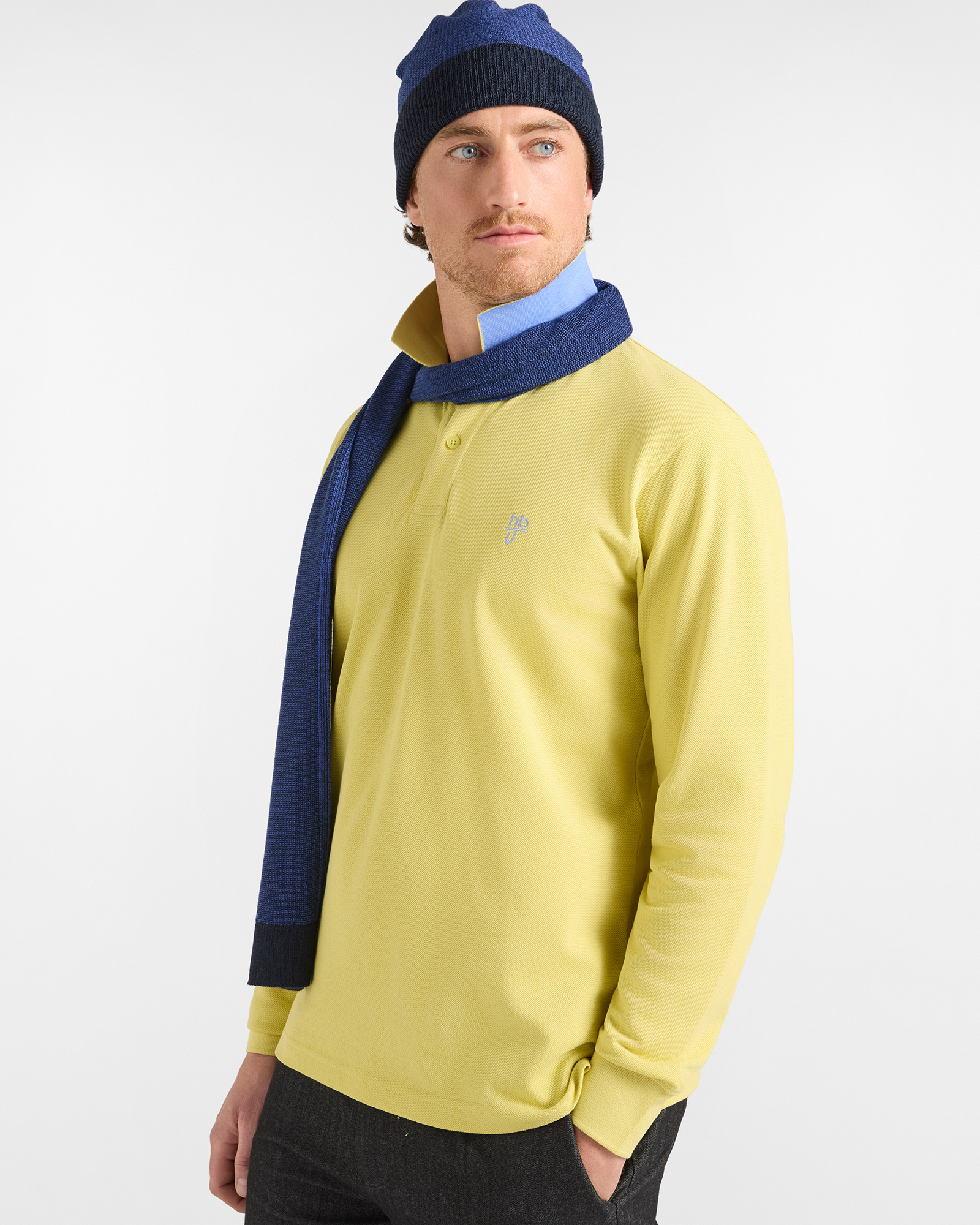 Sciarpa HBJ Uomo in Misto Lana con Patch Logo Blu Scuro