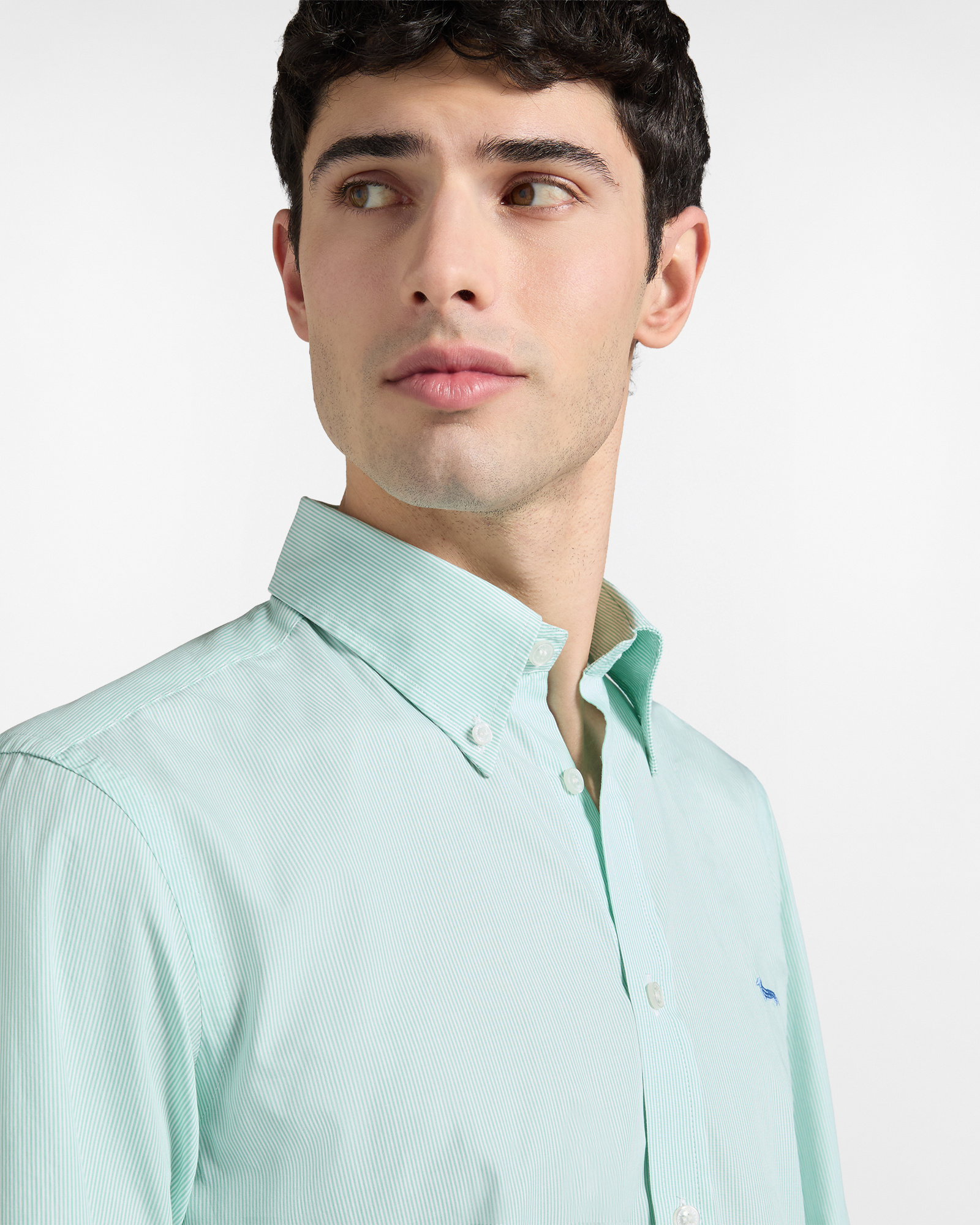 Camisa de rayas finas de corte regular., Verde Claro, large image number 1