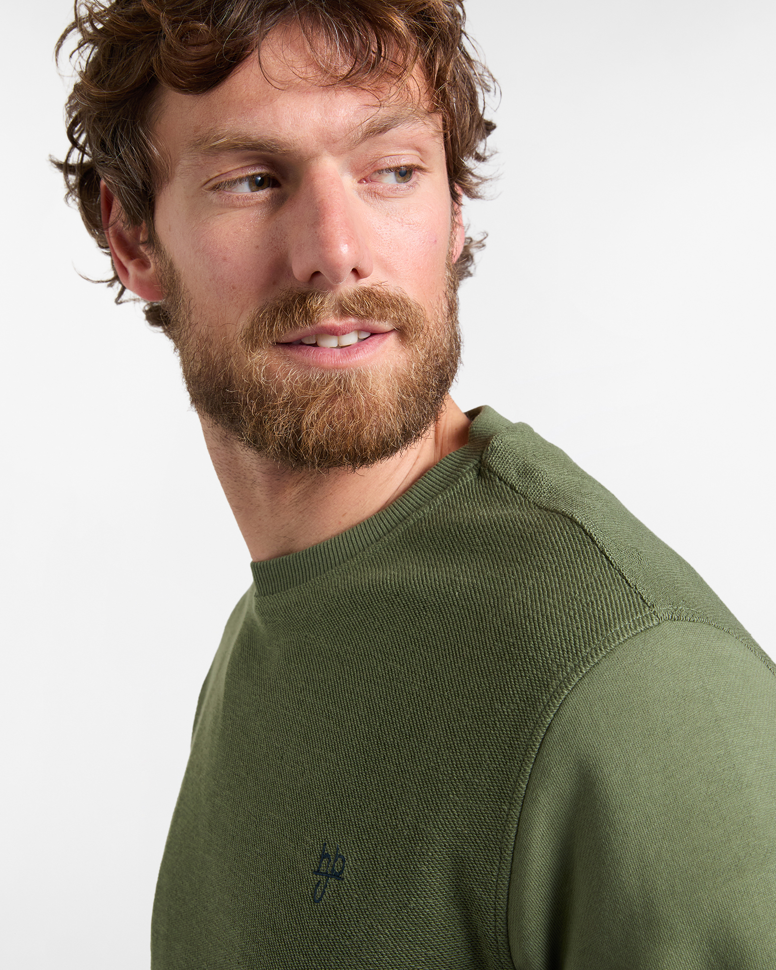 Felpa Uomo Girocollo in Tessuto Reverse, Verde militare, large image number 2