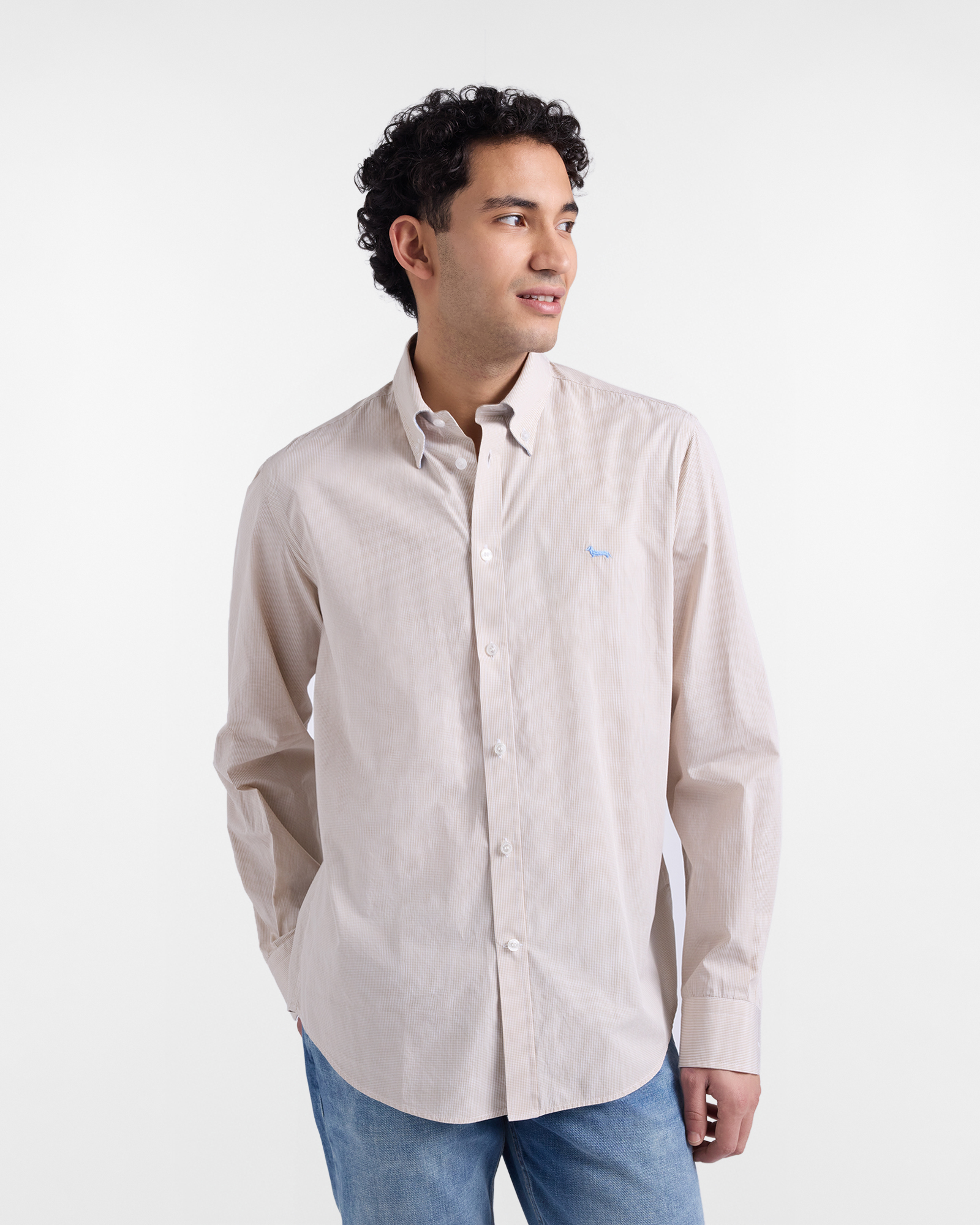 Harmont&Blaine - Camicie micro check regular fit, Uomo, Beige, Taglia: 5XL