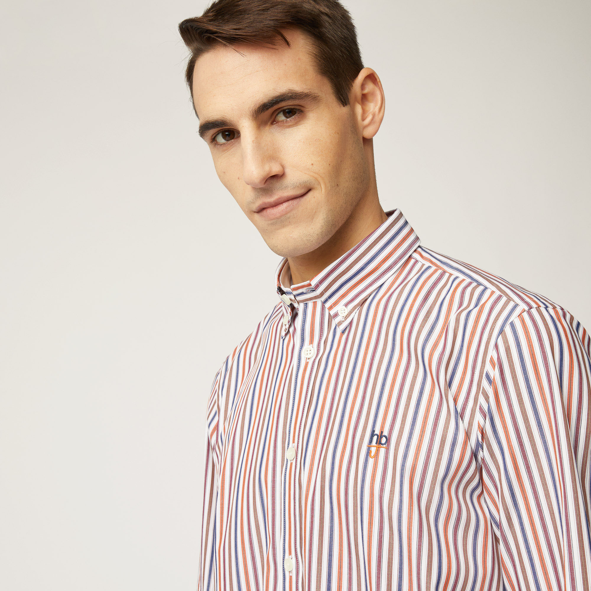 Camicia A Righe In Cotone, Arancione, large image number 2