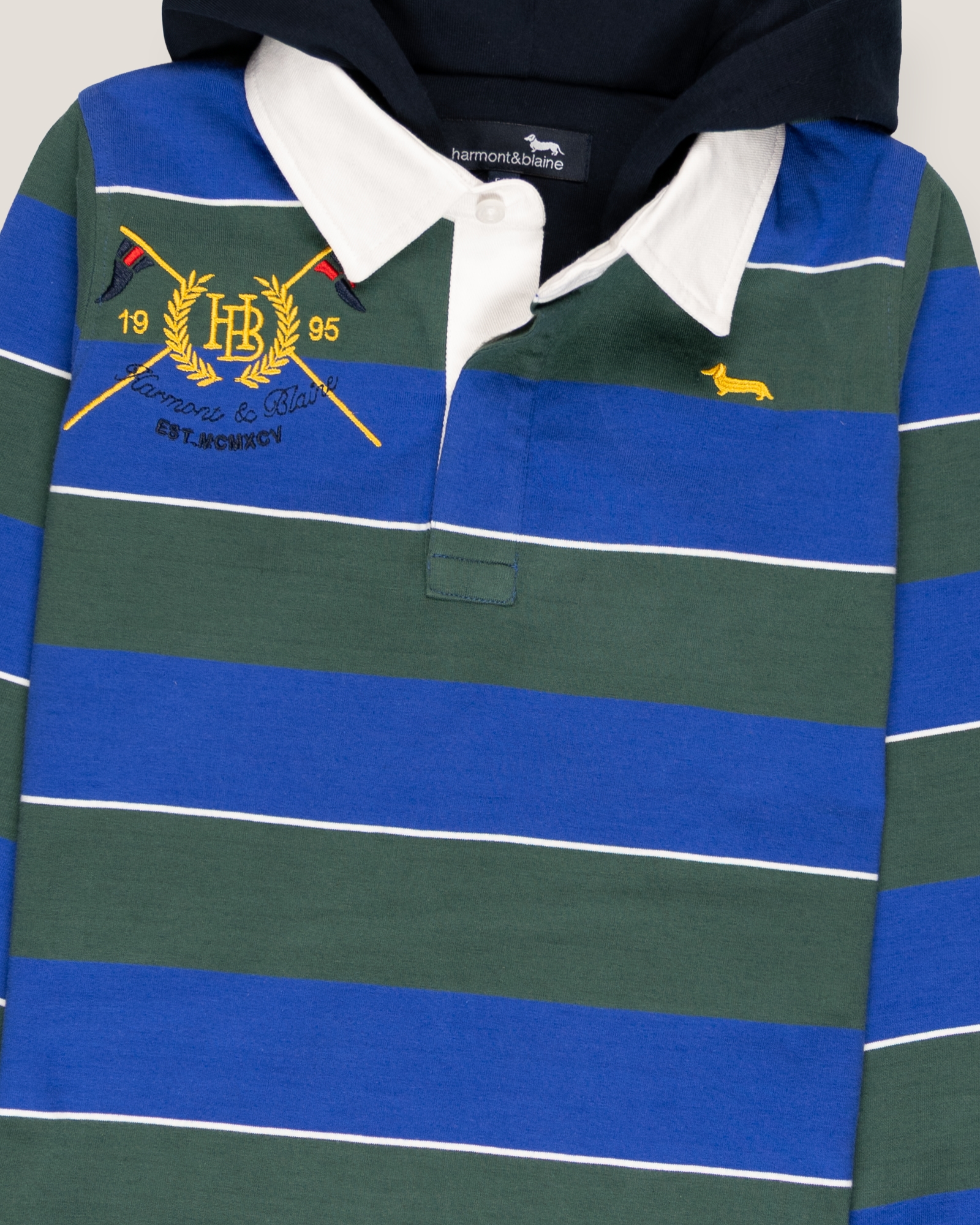 Long-sleeve hooded polo shirt, Electric Blue, large