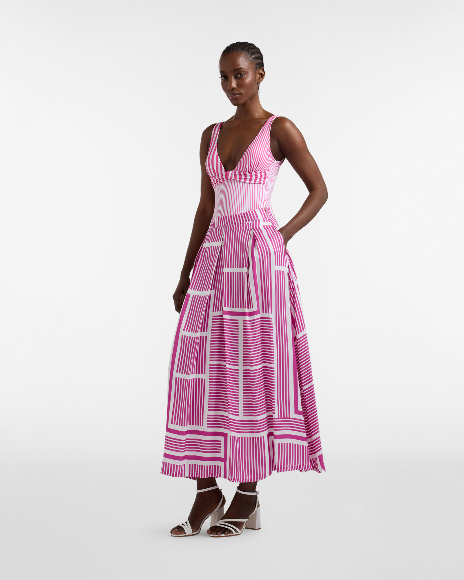 High-waisted pleated skirt, Red, large image number 3