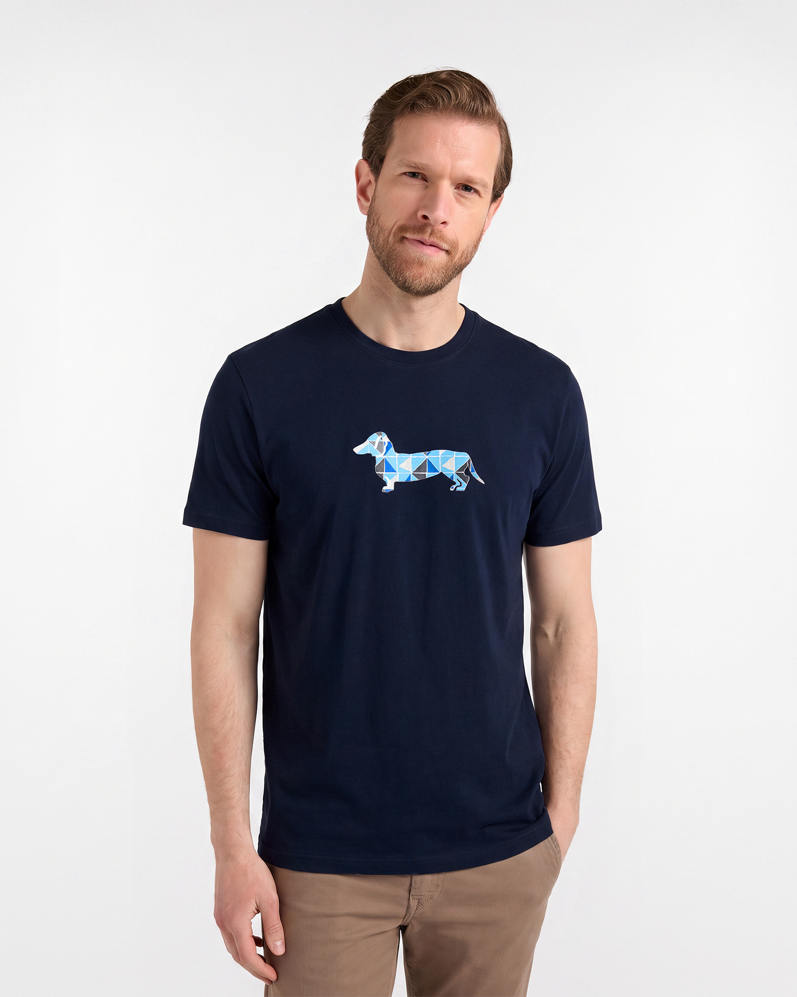 Men's T-shirt with 3D dachshund print, Blue, large image number 0