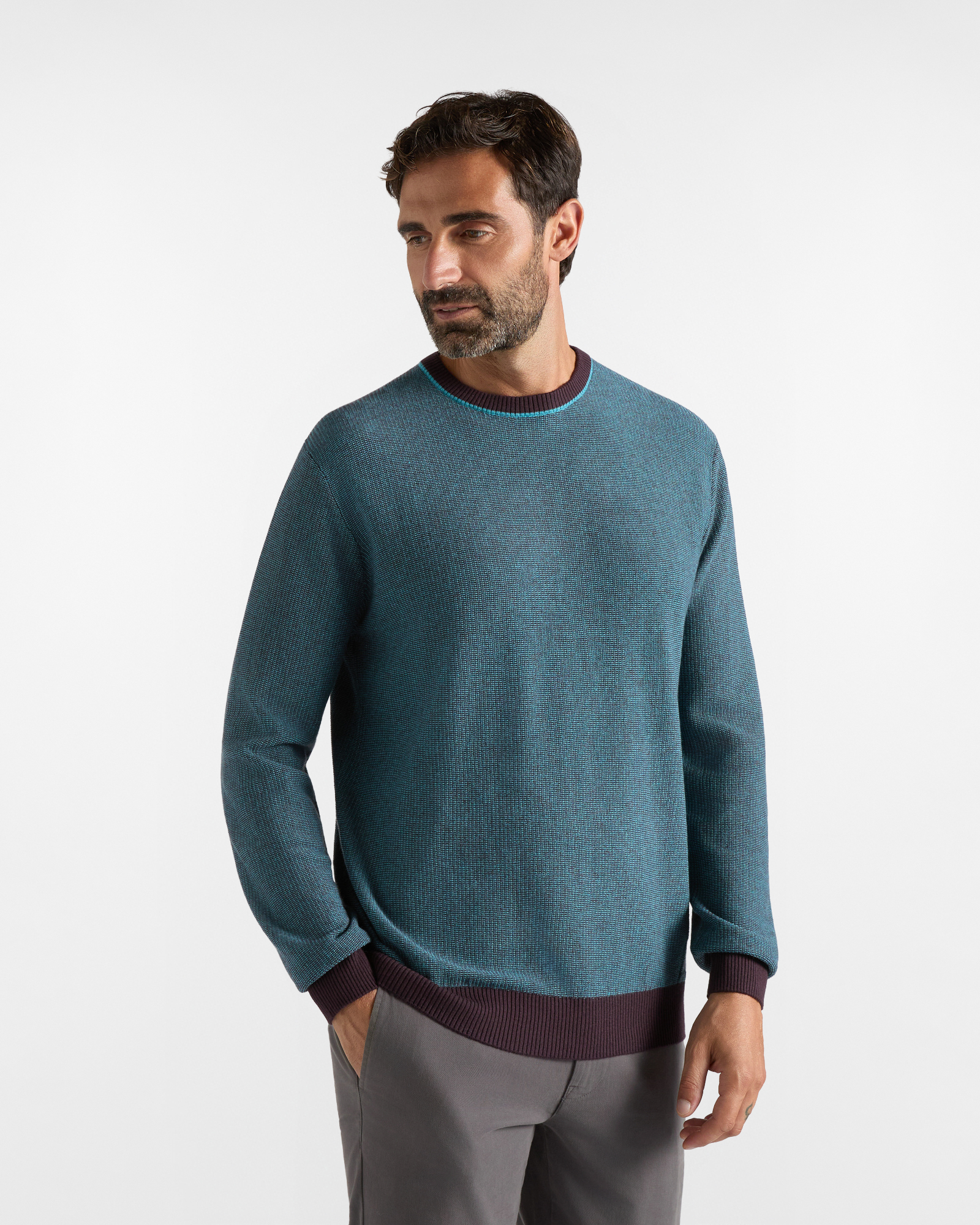 Maglia Girocollo HBJ Uomo punto misto in lana e cashmere, PRUGNA, large