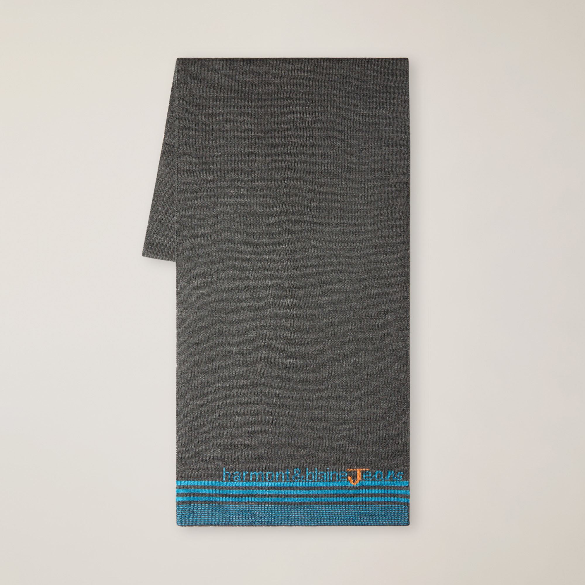 Sciarpa In Misto Lana Con Lettering E Righe, Grigio, large image number 0