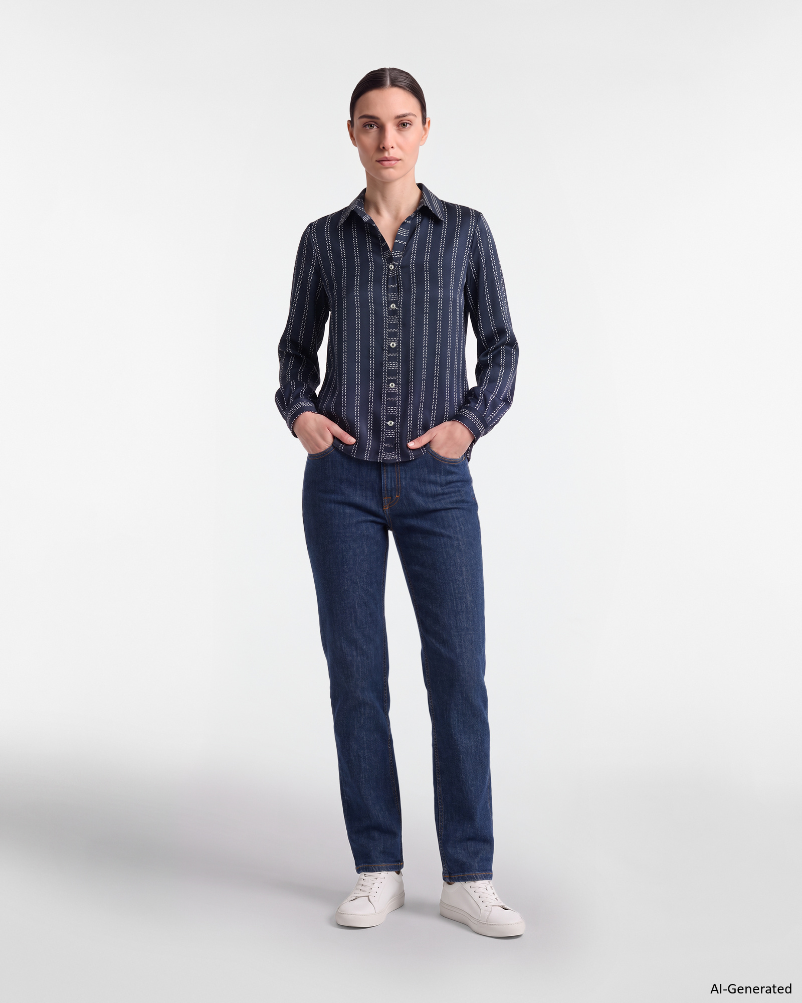 Women's Made in Italy printed shirt with V-neck, BLUE, large