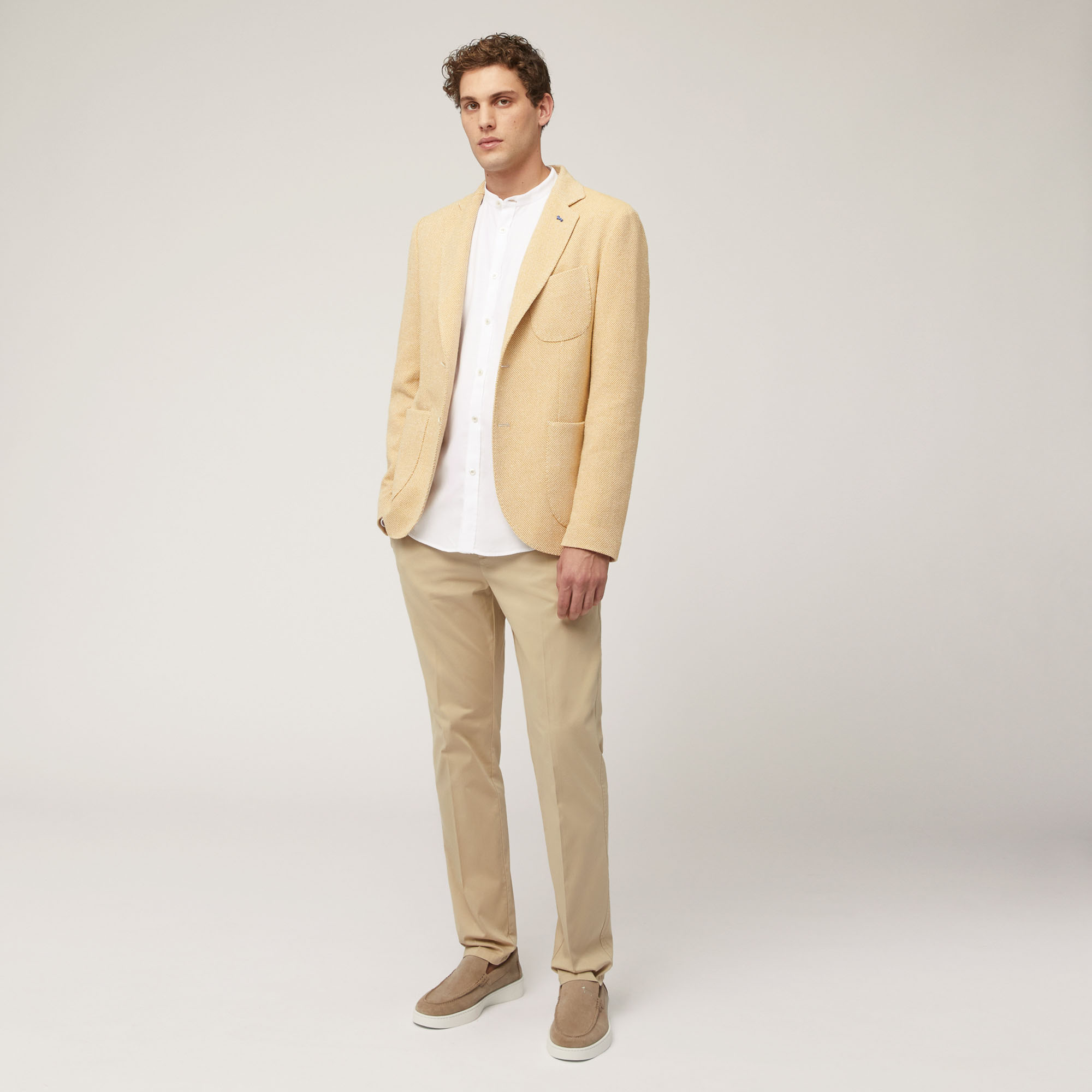 Cotton and Linen Jacket with Pockets and Breast Pocket, Gold, large image number 3