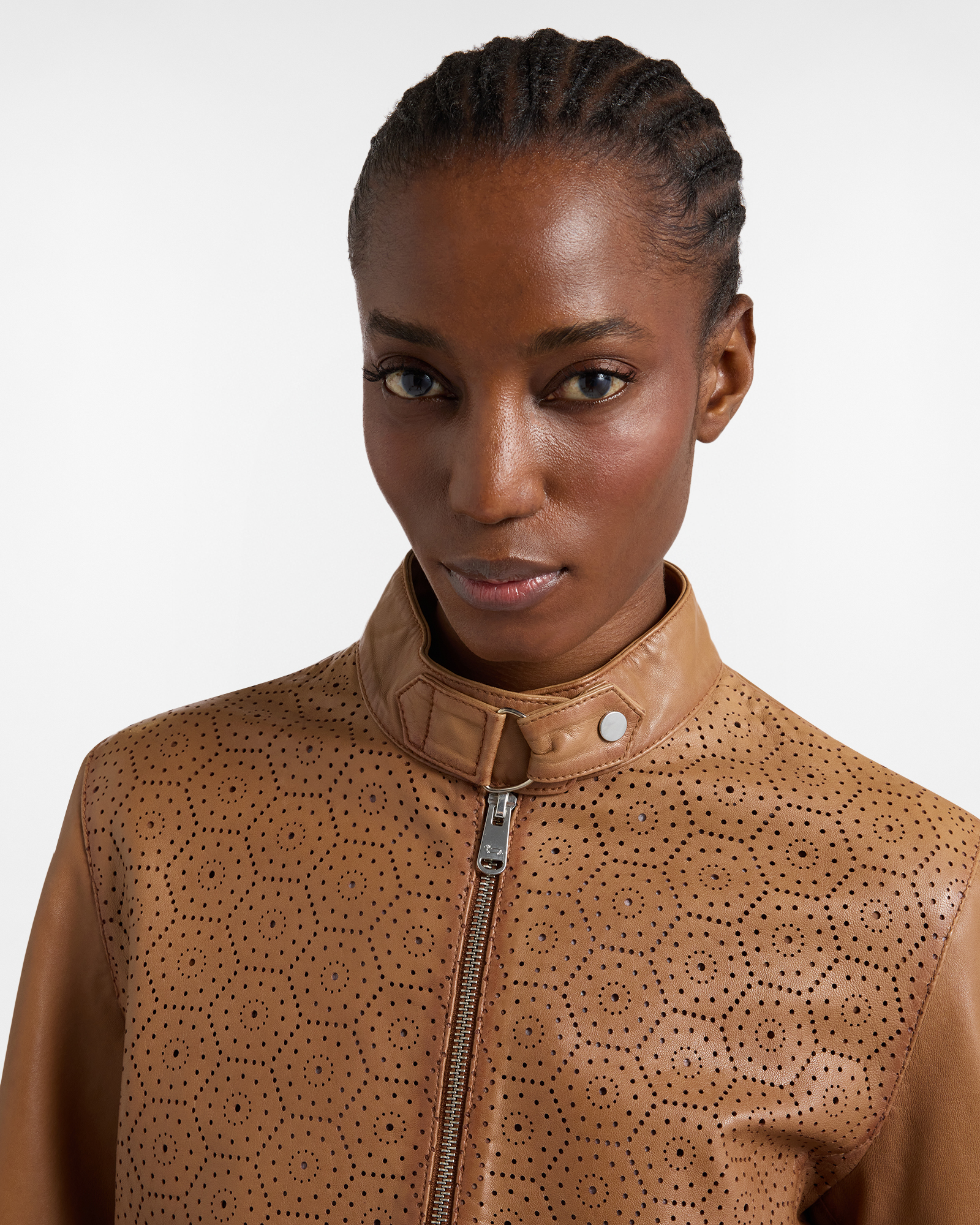 Perforated leather jacket, Brown/Red, large image number 2
