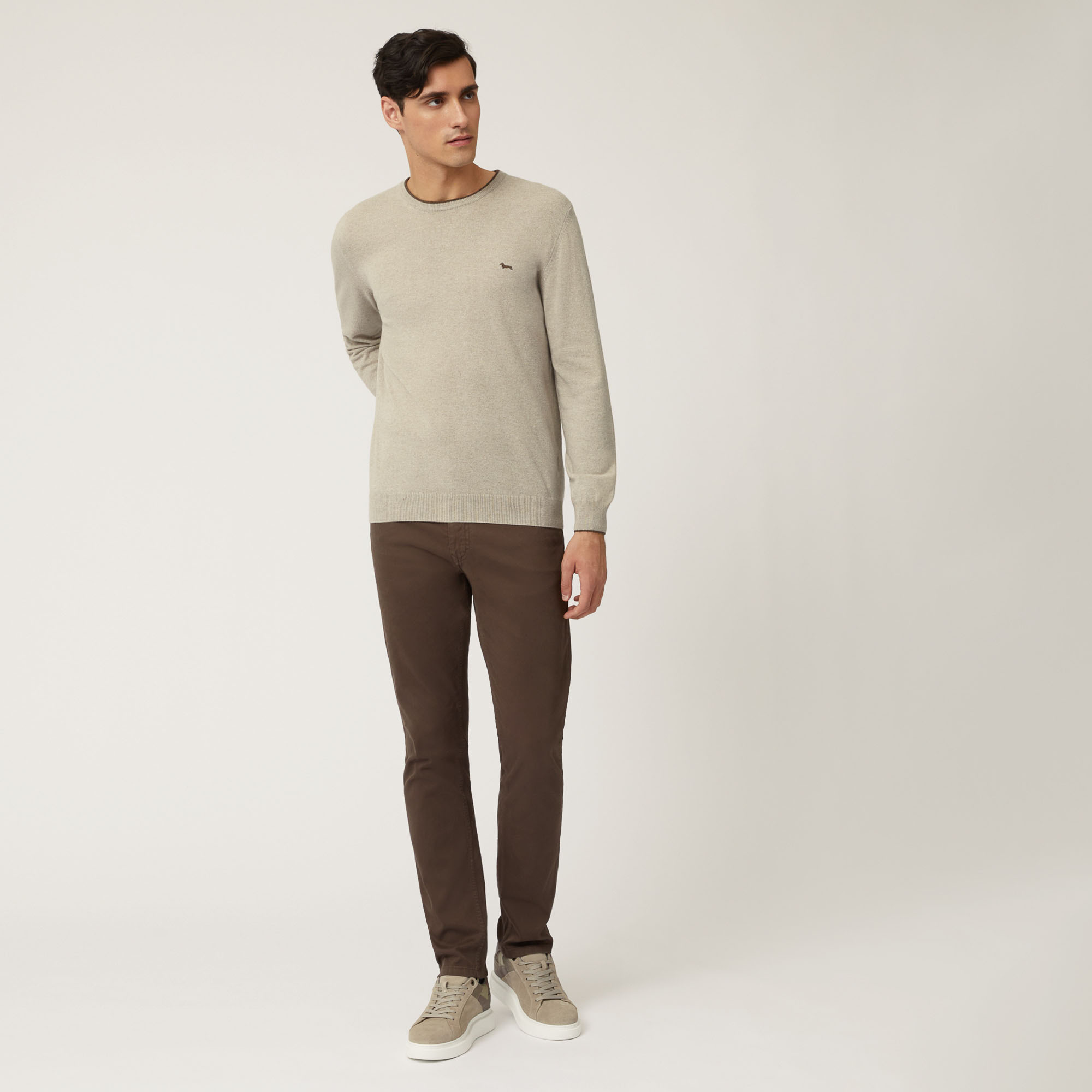 Wool And Viscose Crew-Neck Pullover, Beige, large image number 3