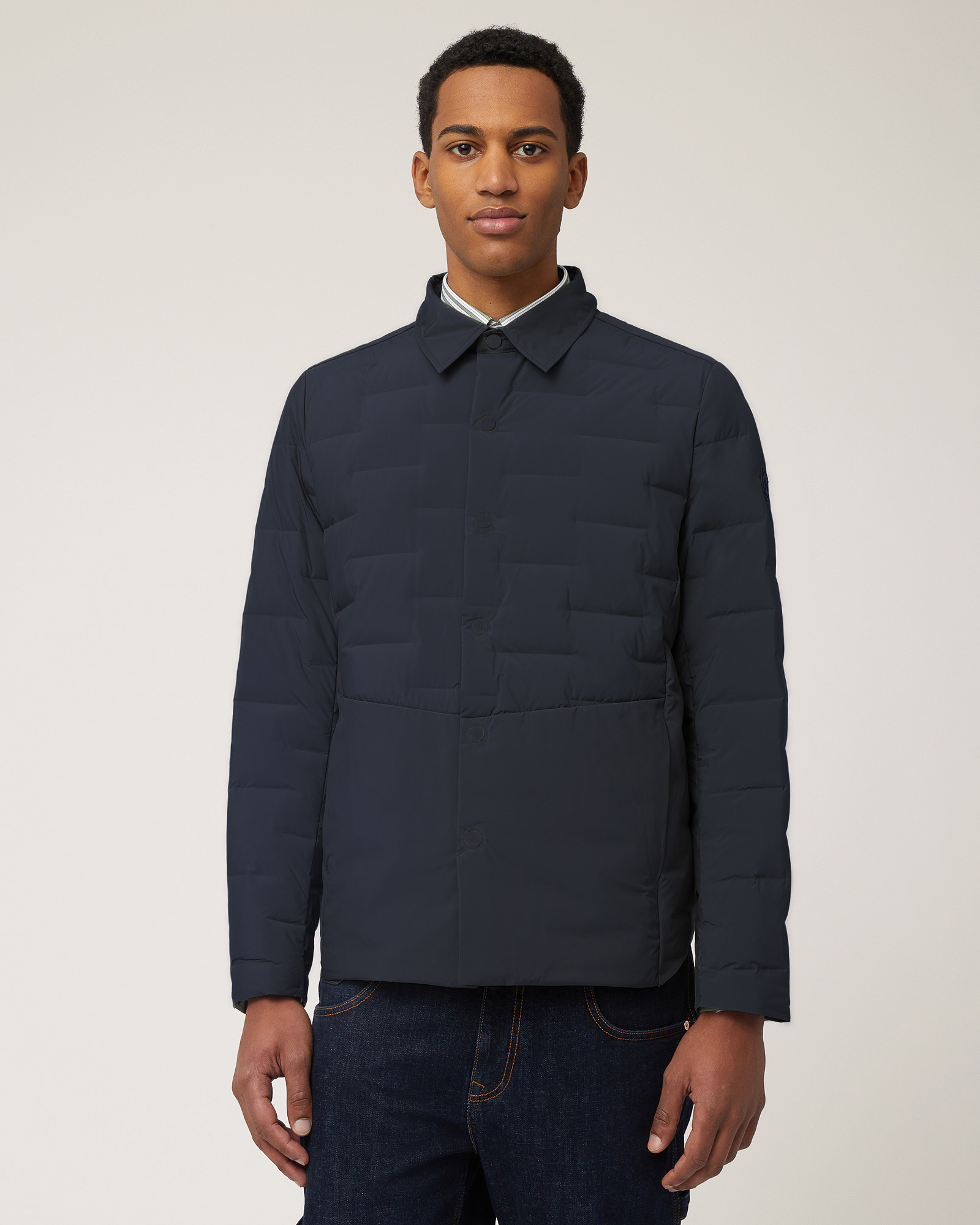 Giubbotto Con Collo A Camicia, Blu Marine, large