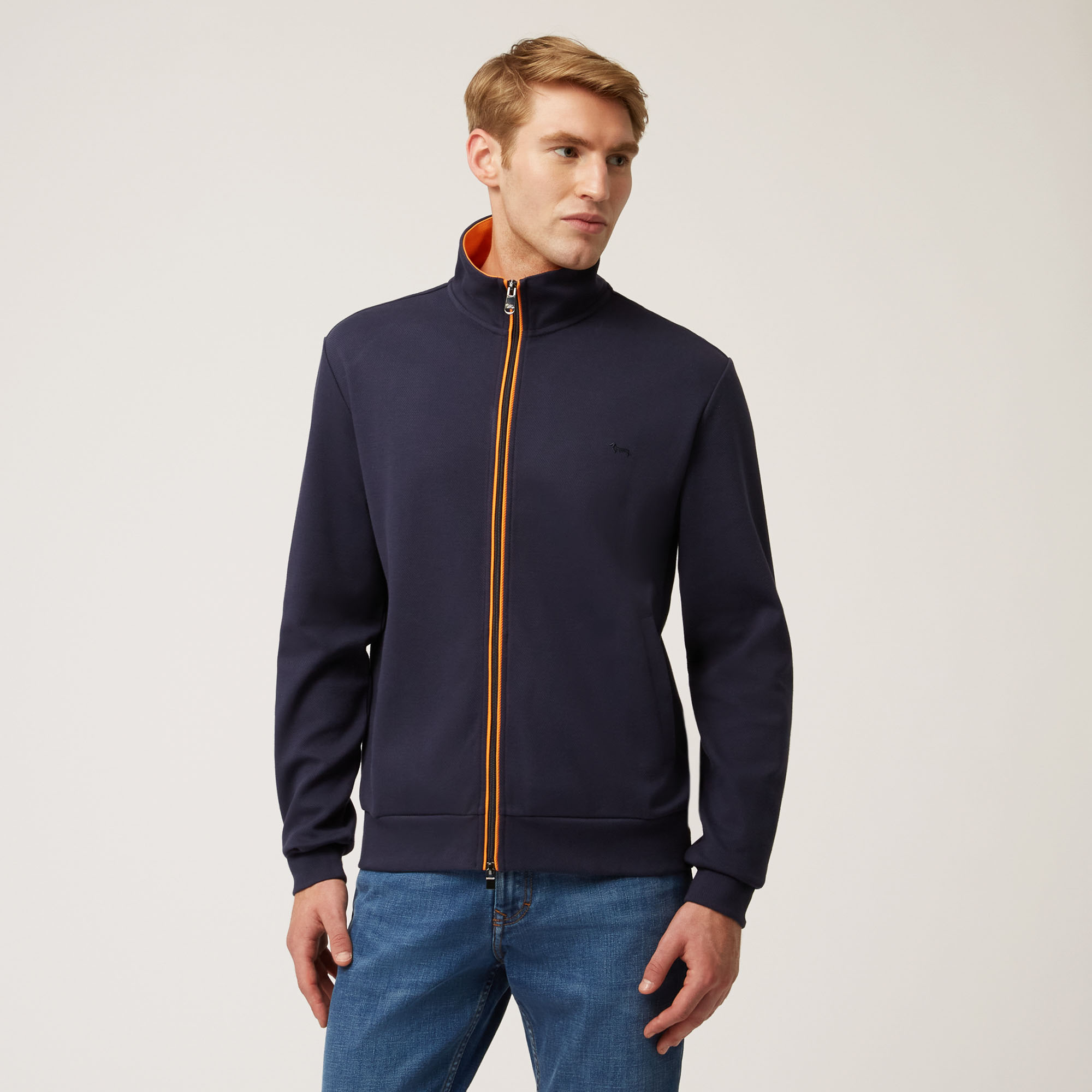 Full-Zip Sweatshirt With Contrasting Piping, Blue, large image number 0