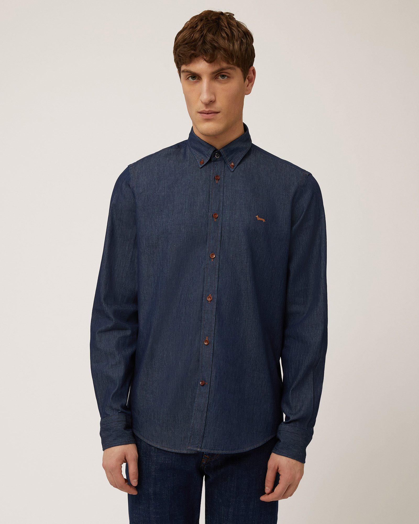 Regular Shirt with Dachshund, Navy Blue, large