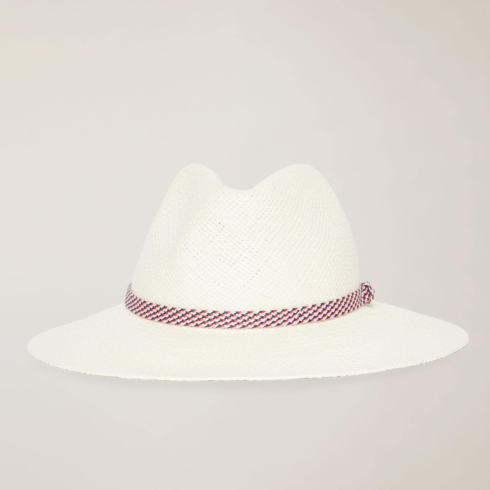 Panama Fabric Fedora Hat with Ribbon, Beige, large