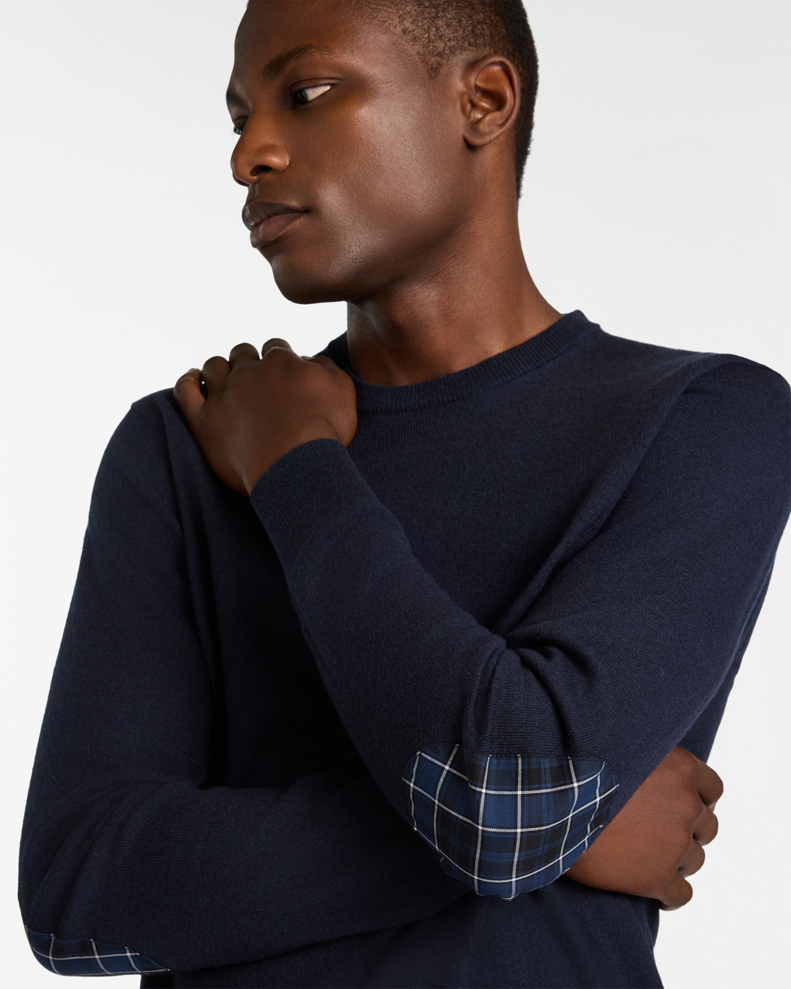 Maglione Girocollo con Toppe a Quadri, Blu Scuro, large image number 2