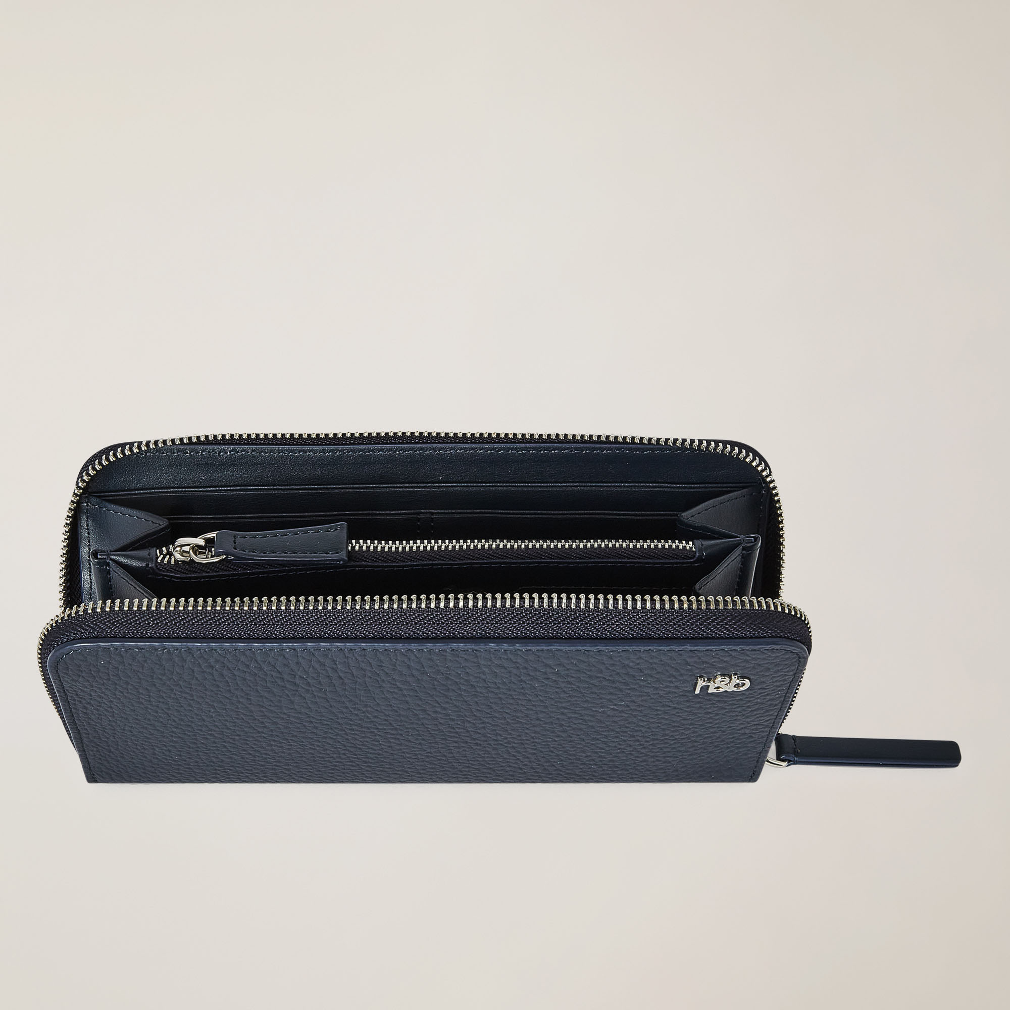 Portafoglio Zip Around In Vera Pelle, Blu Navy, large image number 1
