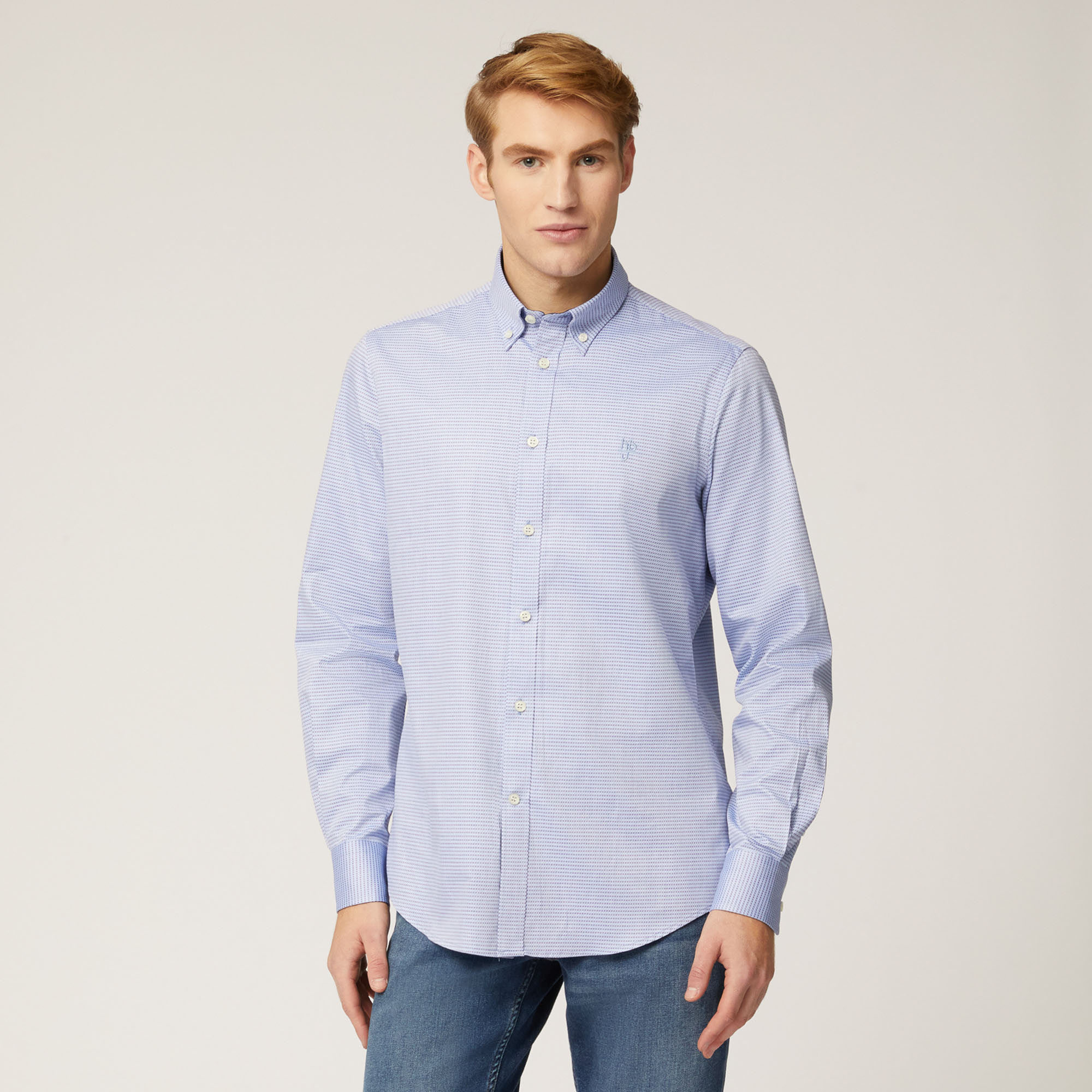 Camicia In Cotone Con Motivo Pois, Dusty Blu, large image number 0