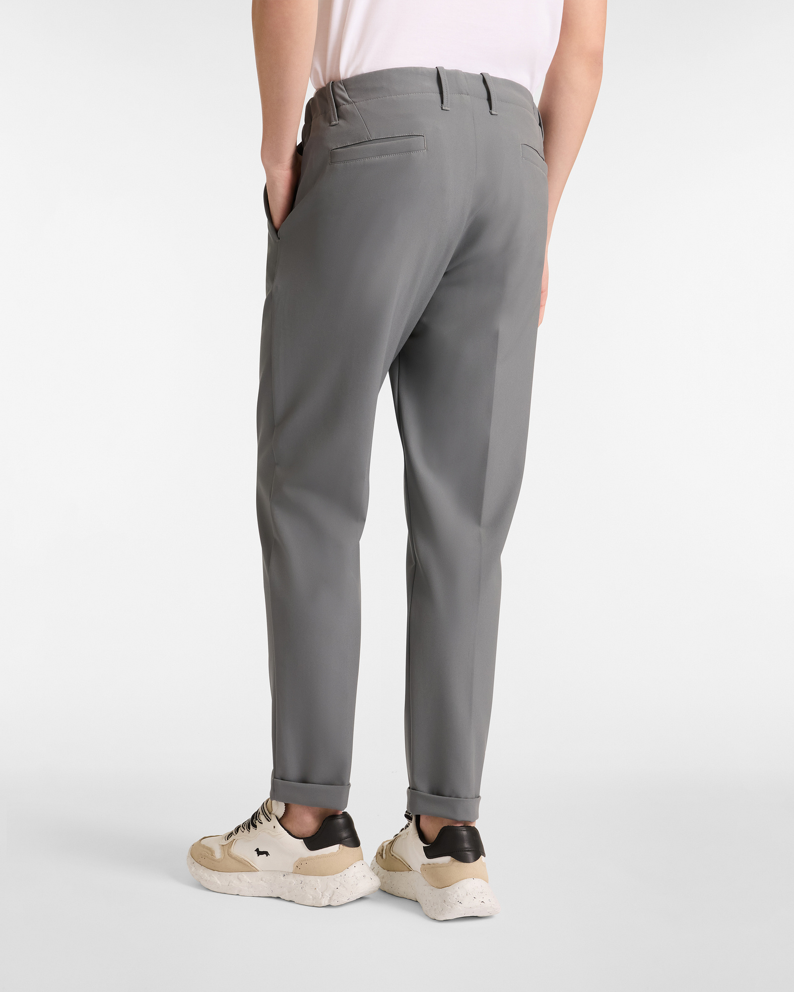 Chino Pants with Side Elastic Bands, Gray, large image number 1