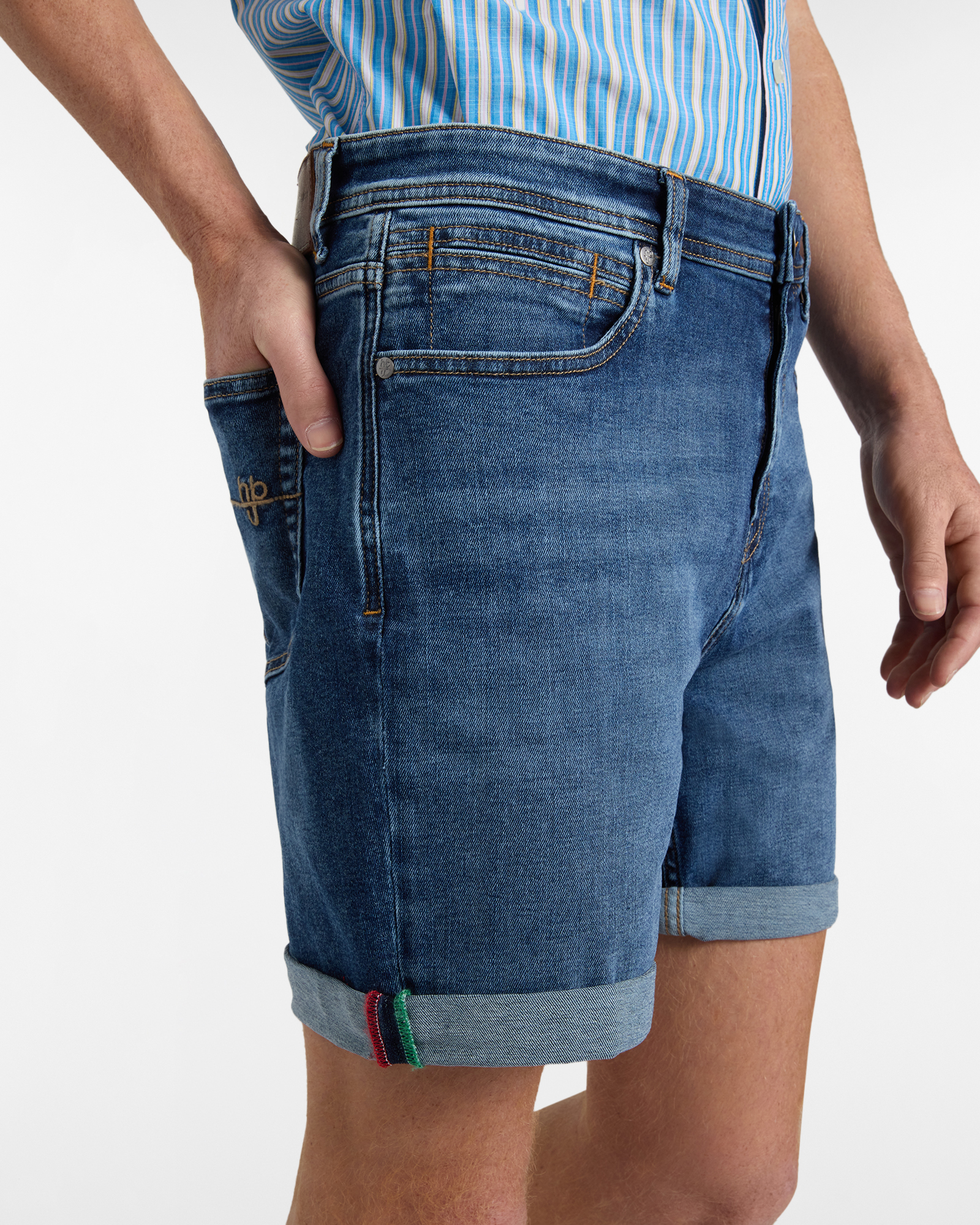 Bermuda Uomo Denim Narrow Fit, Blu denim, large image number 2