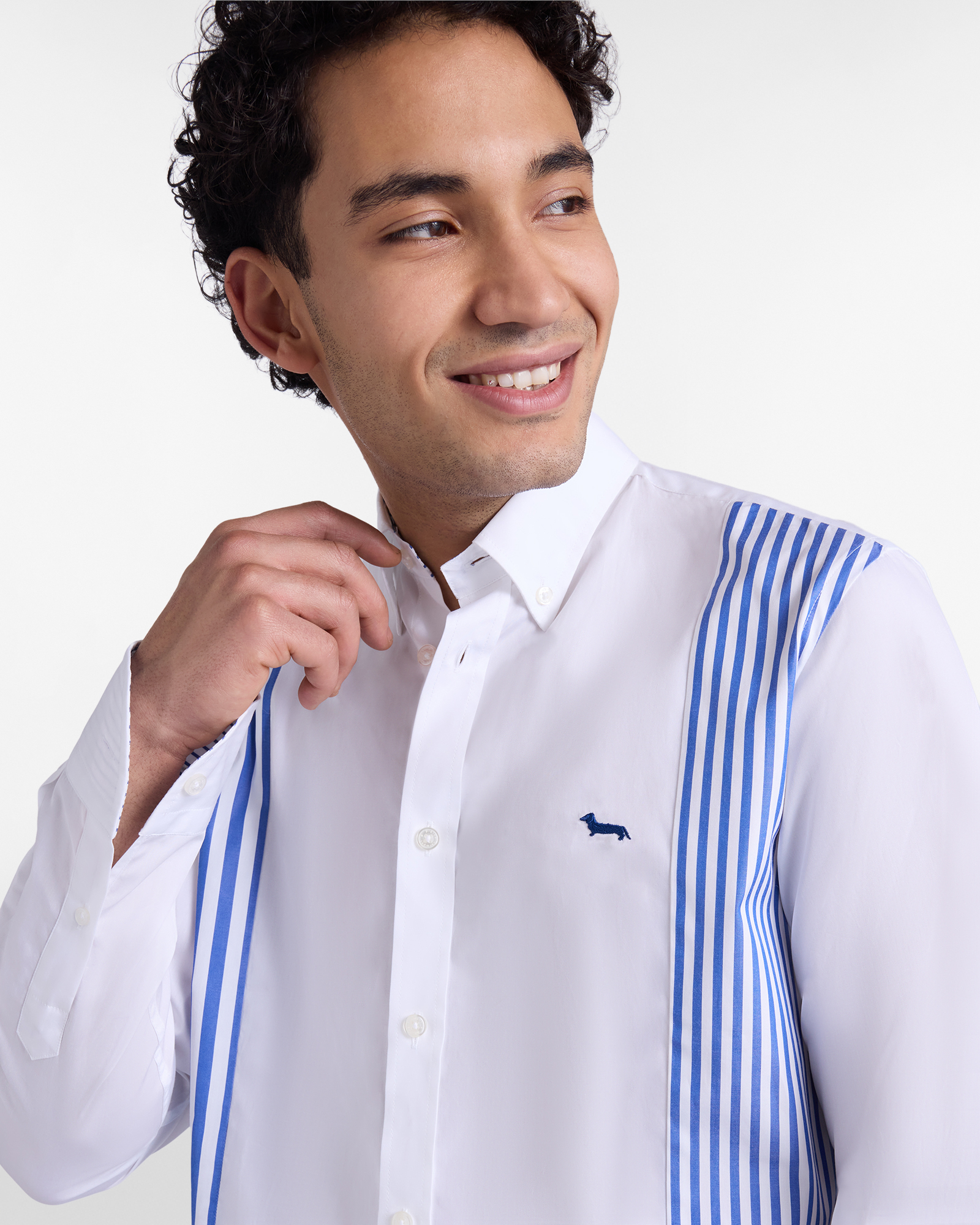 Camisa de hombre 100% algod&oacute;n con rayas en contraste y corte recto, Azul, large image number 2