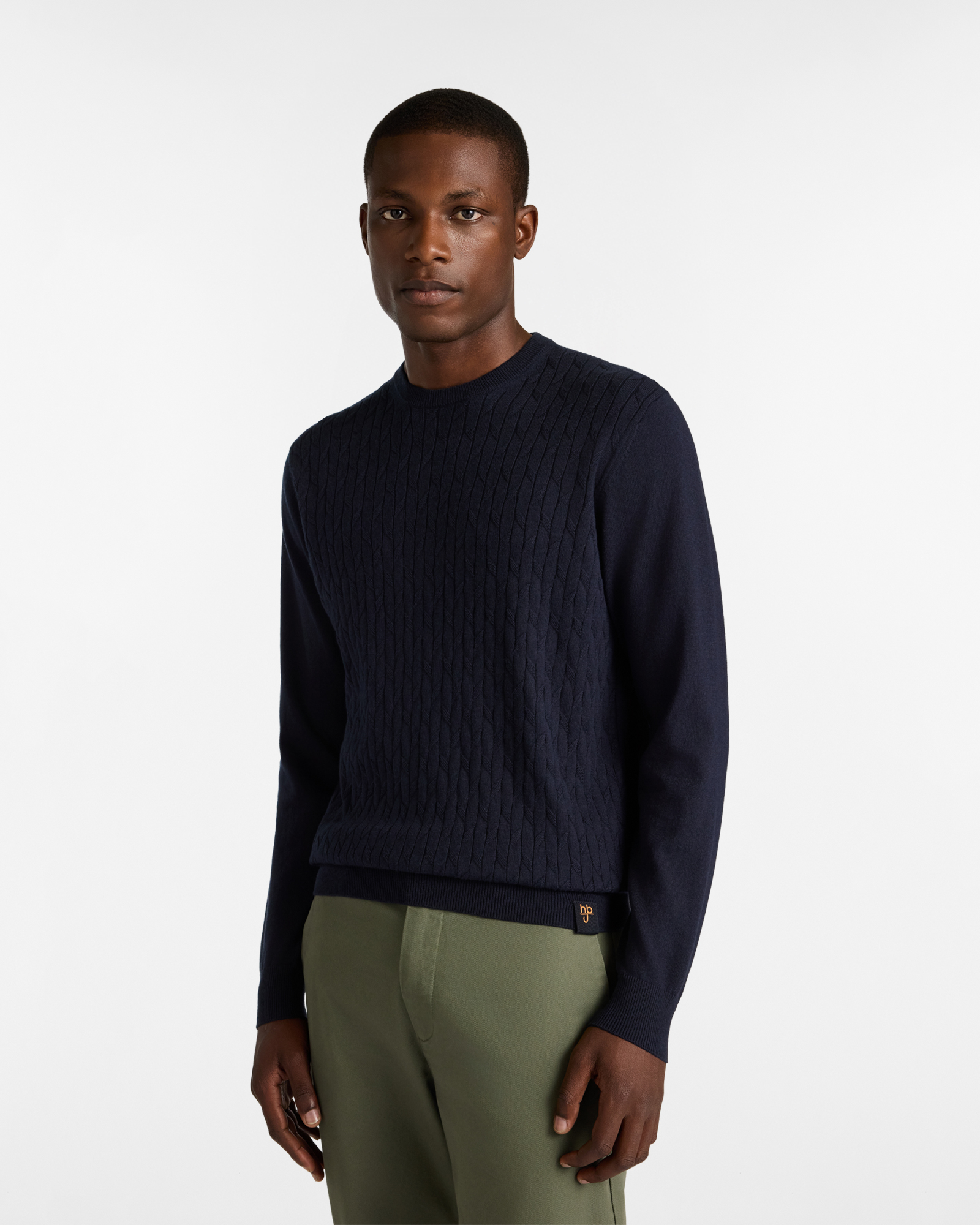 Maglione Girocollo con Lavorazione Vanisé Frontale, Blu Scuro, large