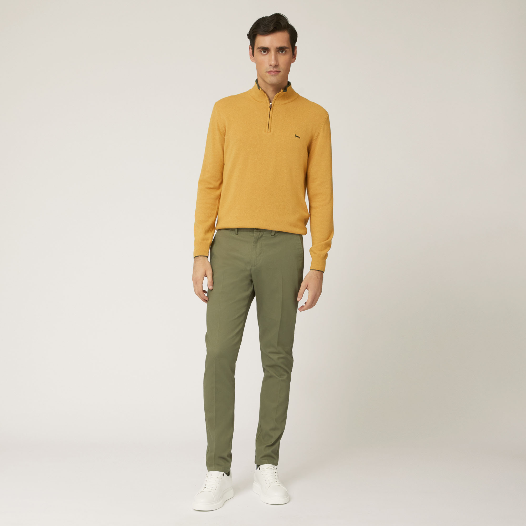 Pullover Girocollo Half Zip In Misto Lana, Oro, large image number 3
