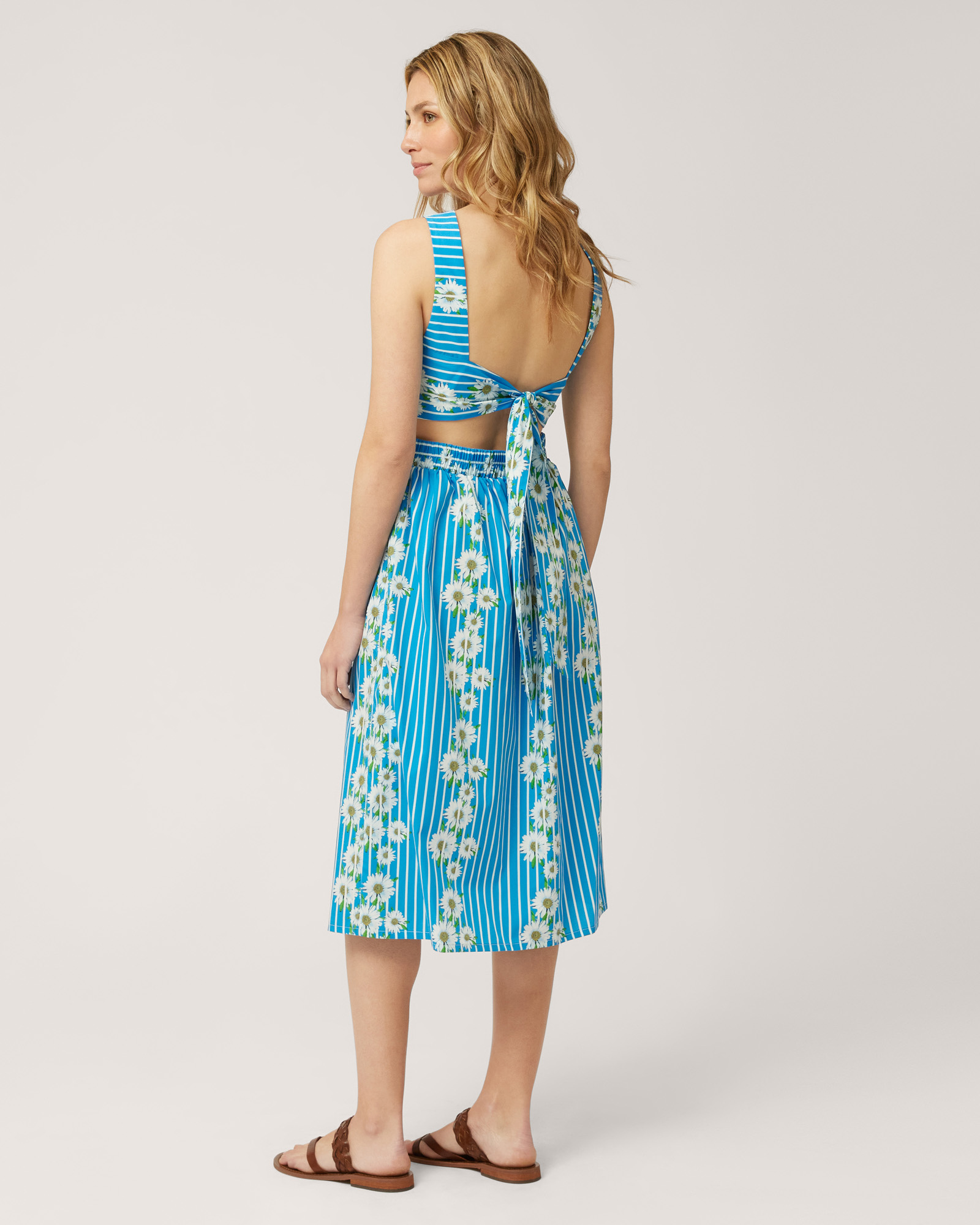 Midi Dress with Stripes and Daisies