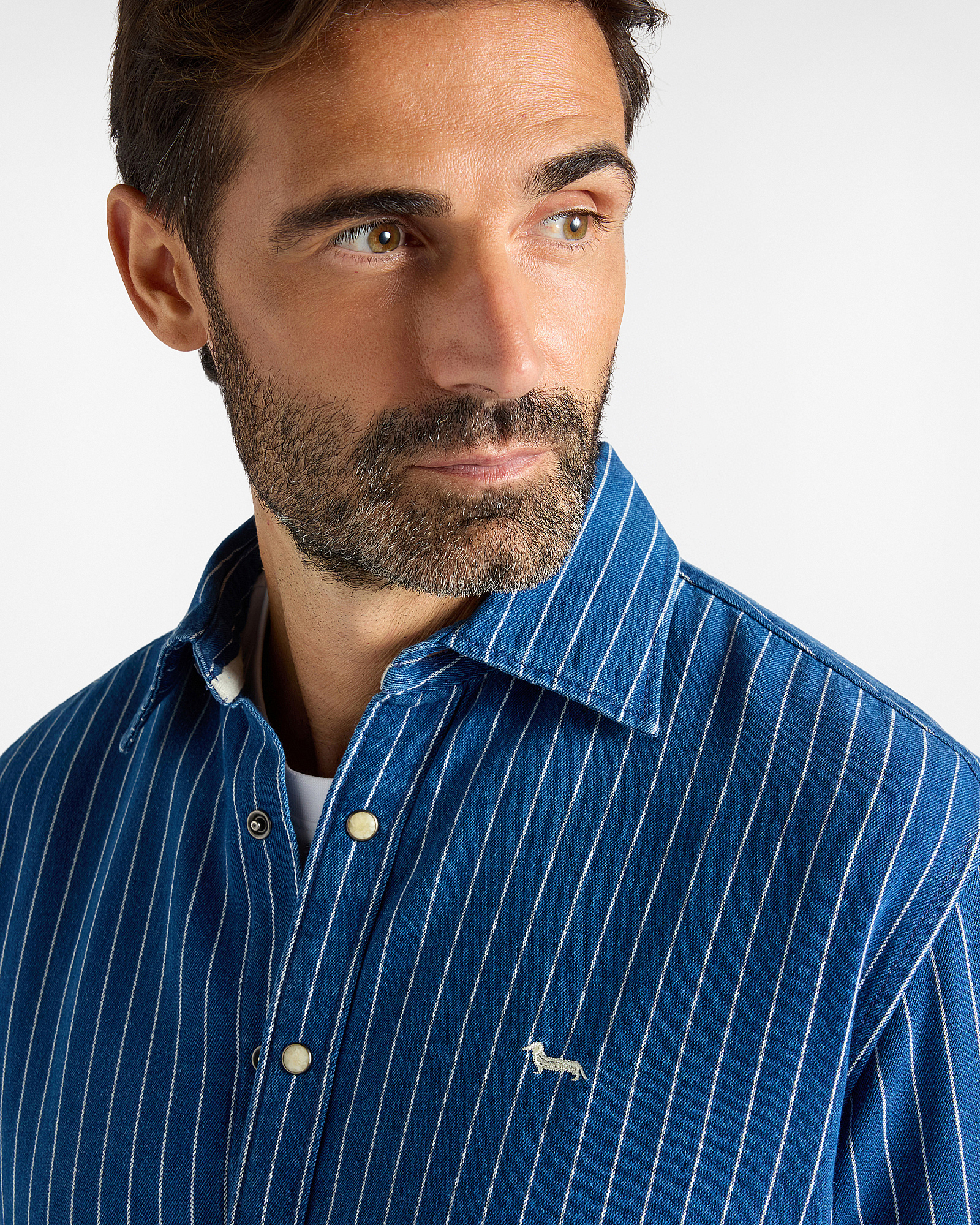 CLASSIC FIT INDIGO STRIPED SHIRT, DENIM BLUE, large image number 2
