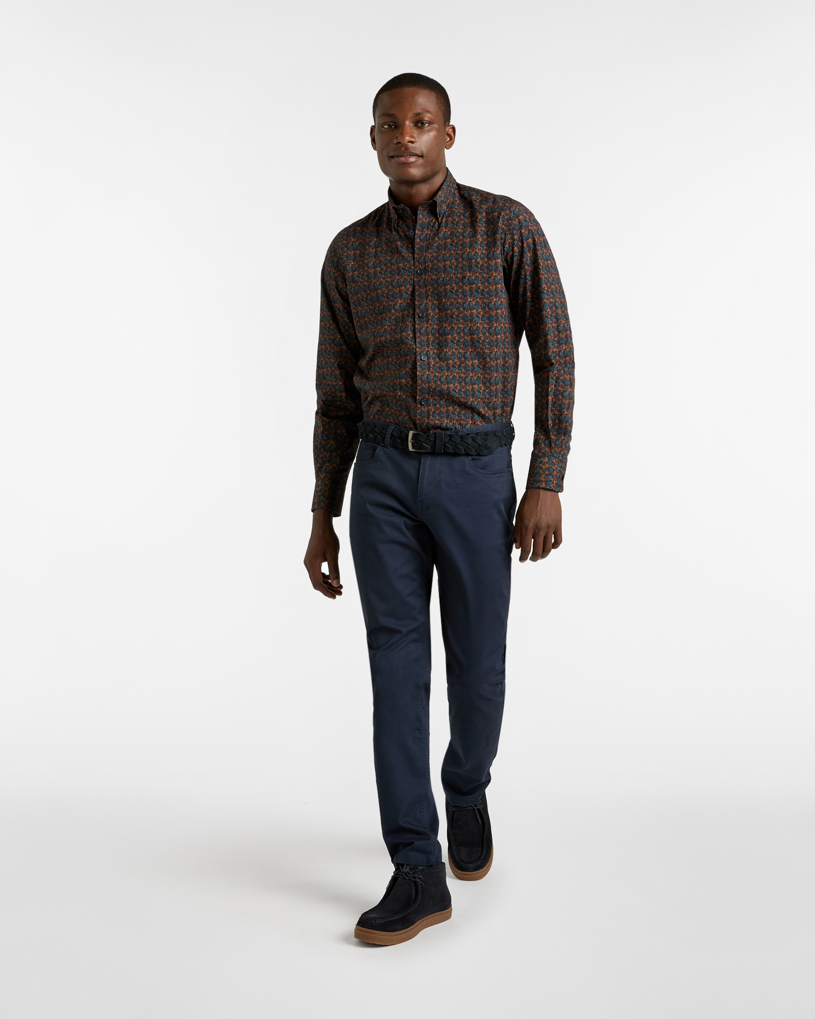 Cotton Shirt with Geometric Pattern, Brown, large image number 3