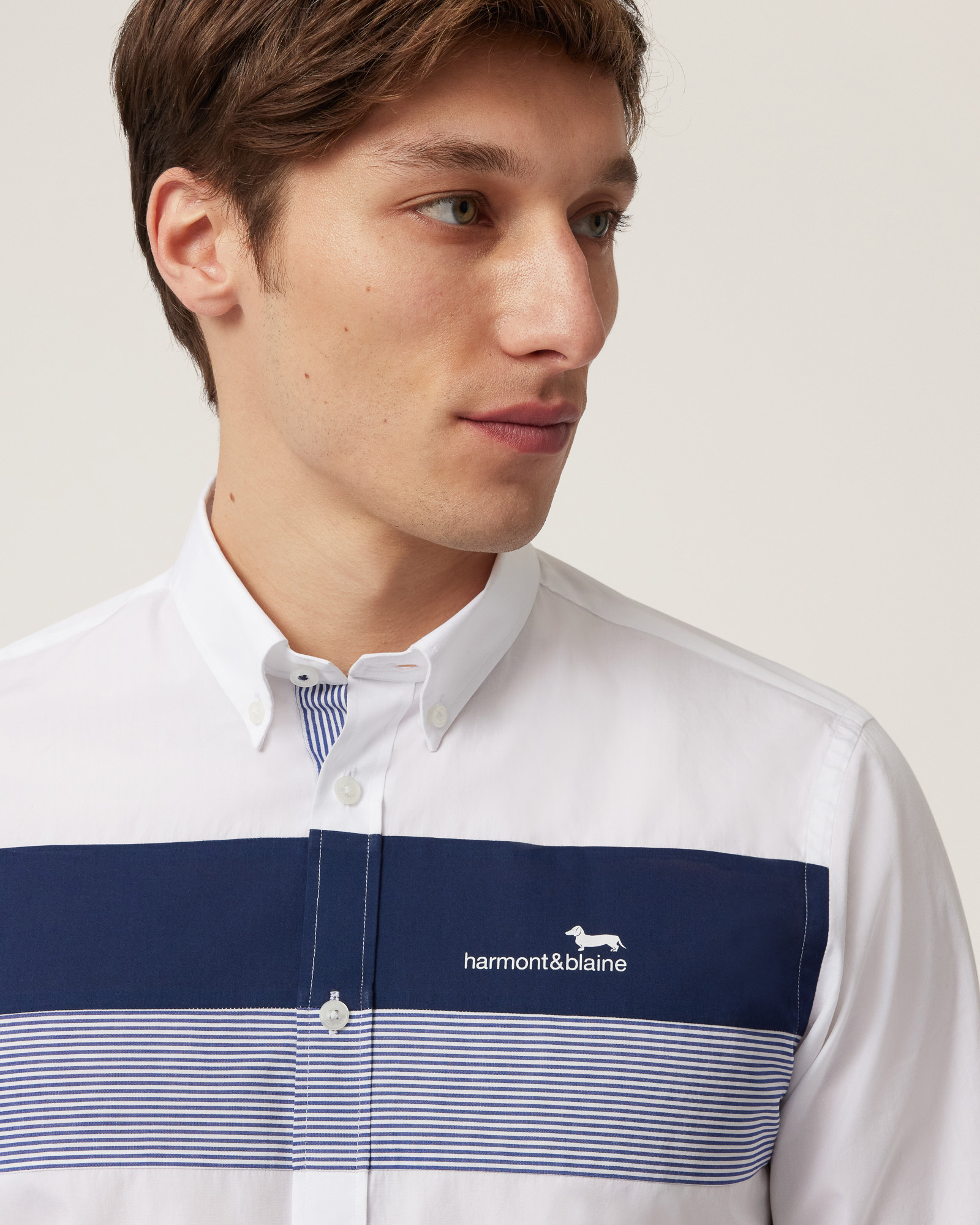 Shirt with Contrasting Bands, Navy Blue, large image number 2
