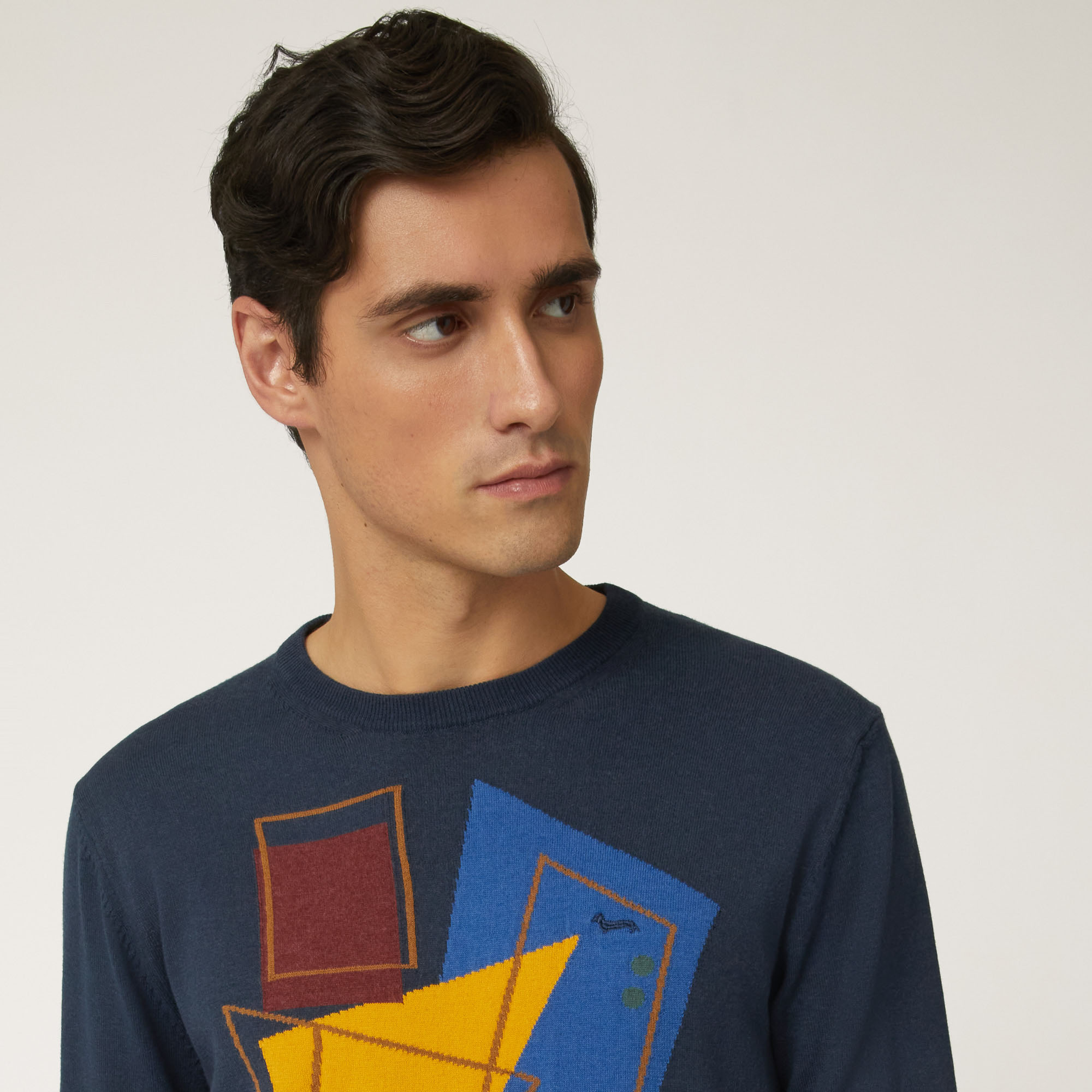 Pullover Girocollo Con Motivo Geometrico Art Academy, Blu Navy, large image number 2
