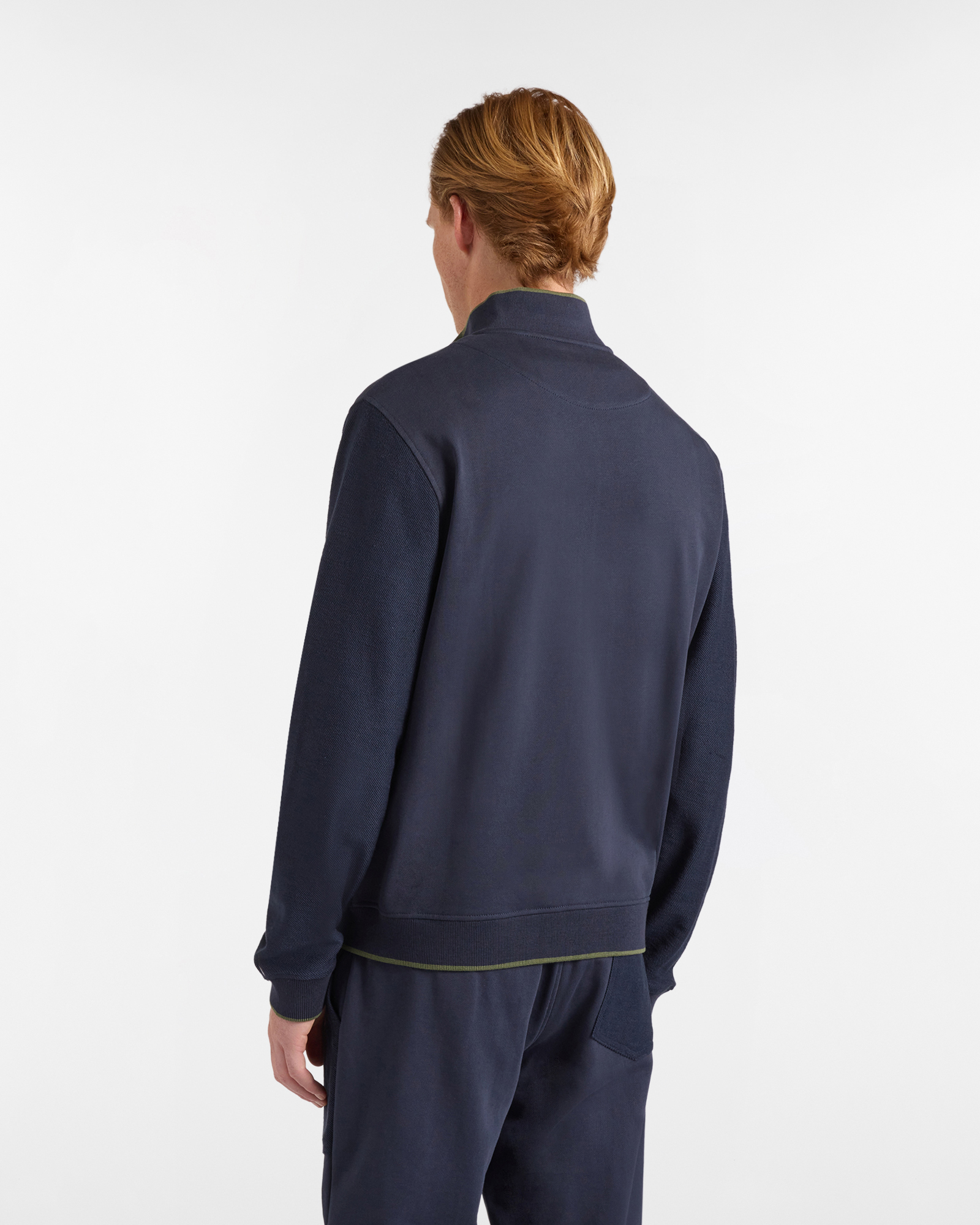 Felpa Uomo Full Zip e Tasche in Tessuto Reverse