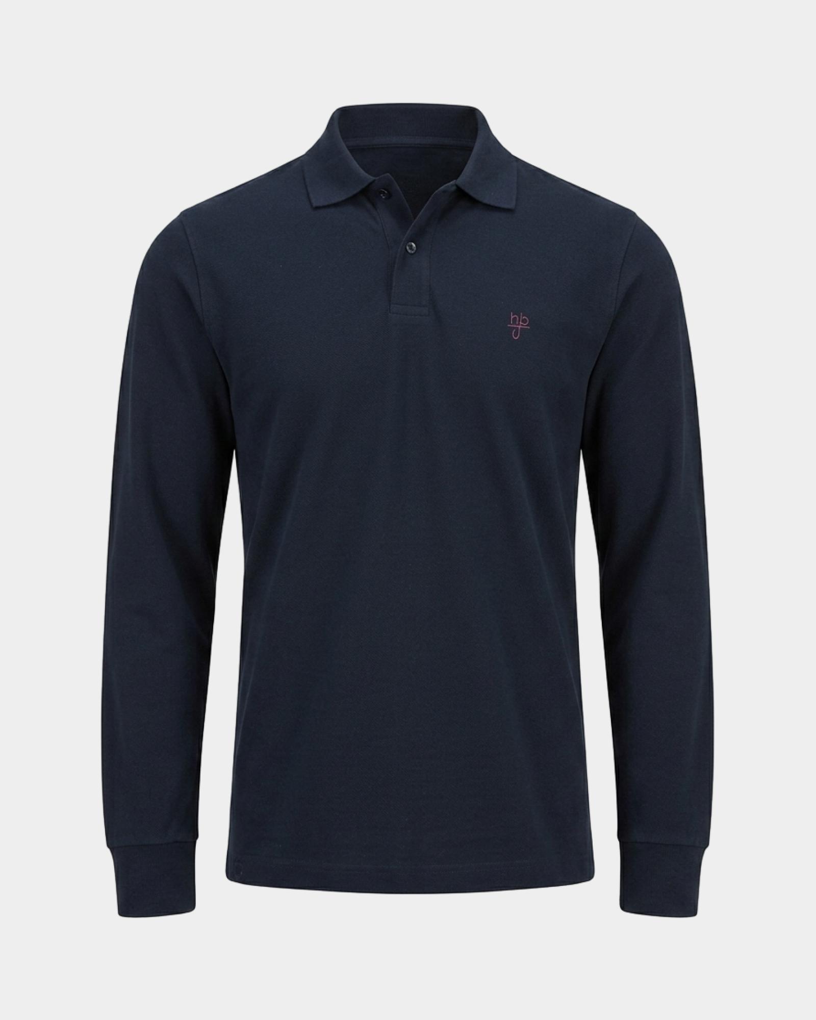 Polo HBJ Uomo Manica Lunga in Cotone Piquet, BLU SCURO, large