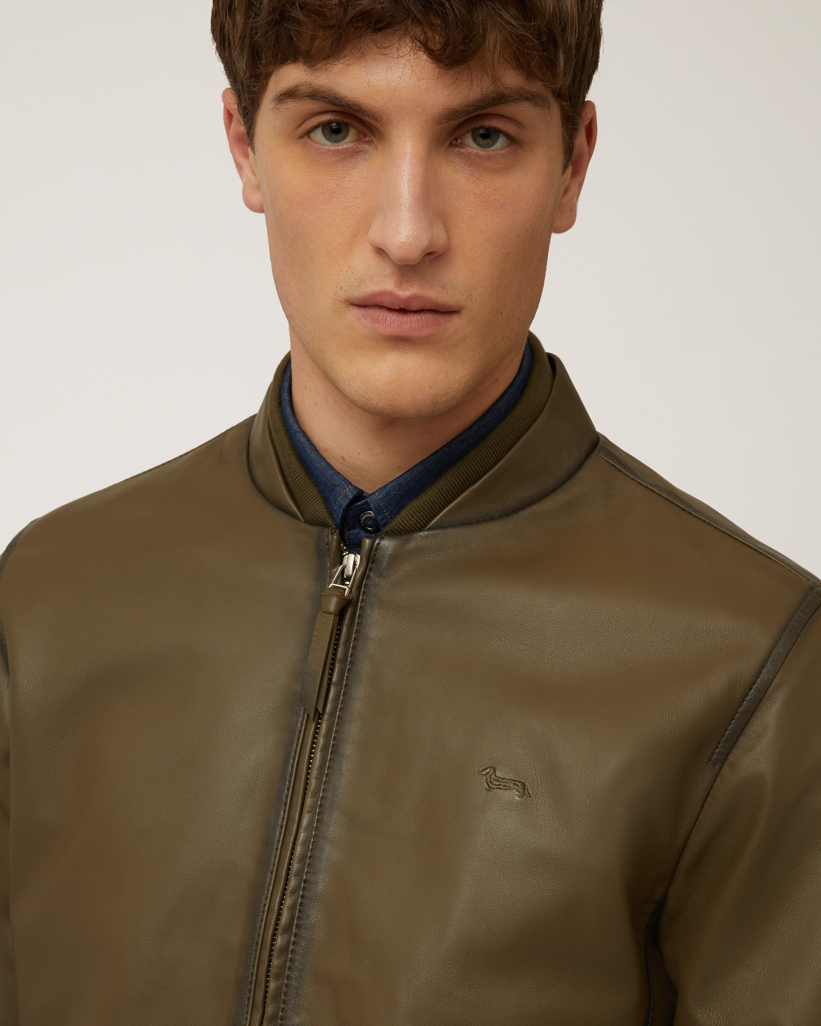 Indigo Cruise Nappa Leather Bomber Jacket, Military Green, large image number 2