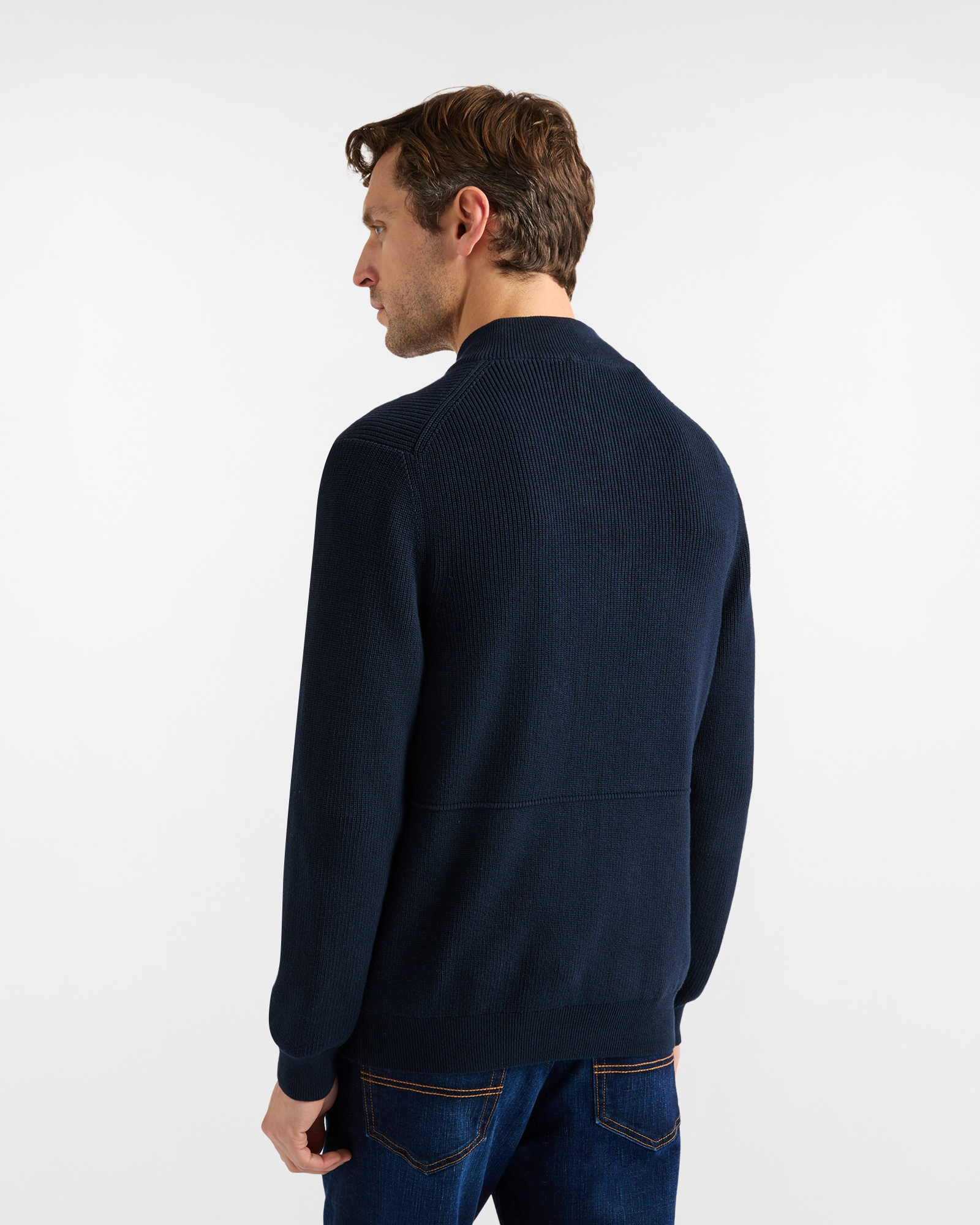Full-zip fisherman&rsquo;s rib stitch sweater, Blue, large image number 1