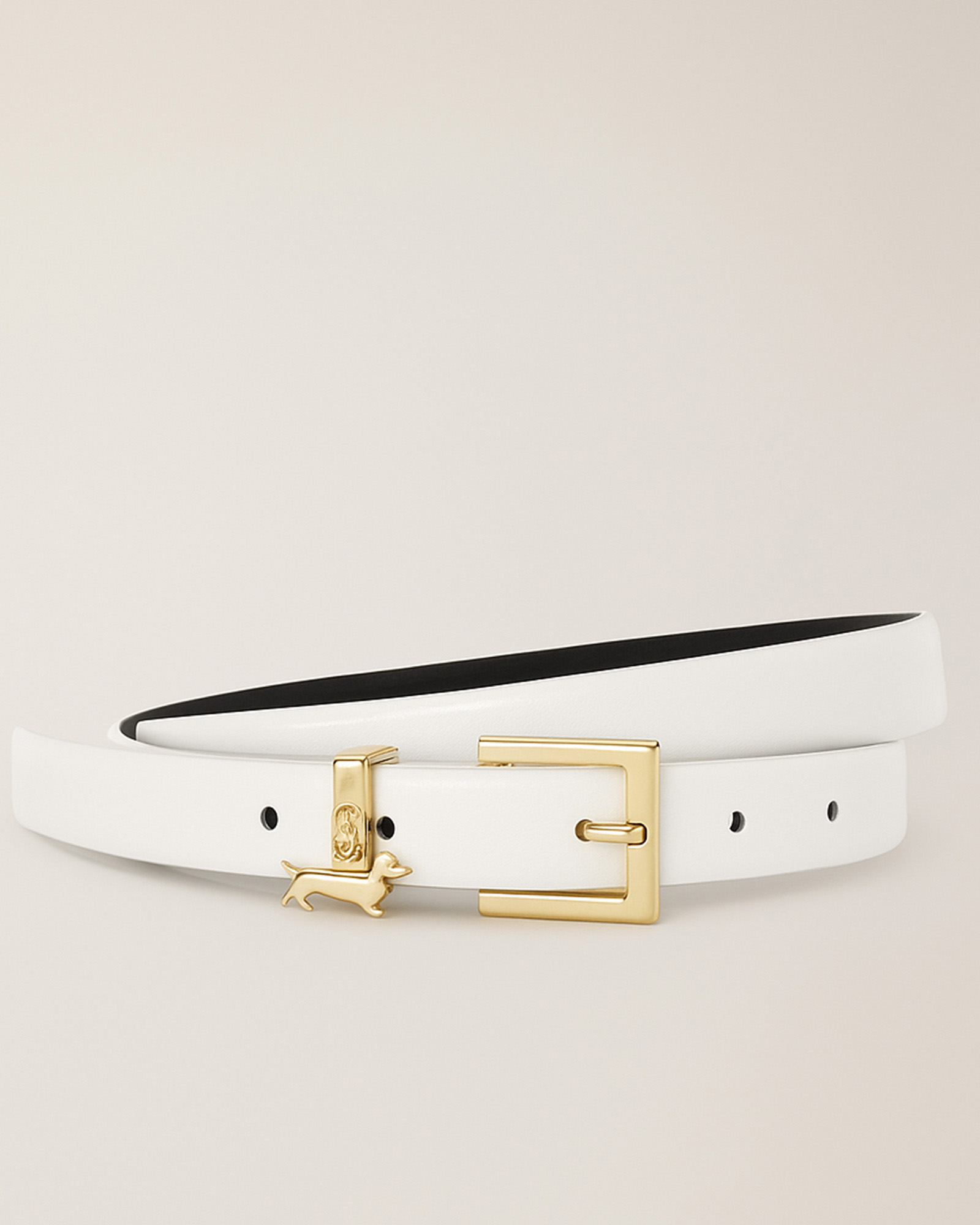 Leather Belt with Dachshund, White, large