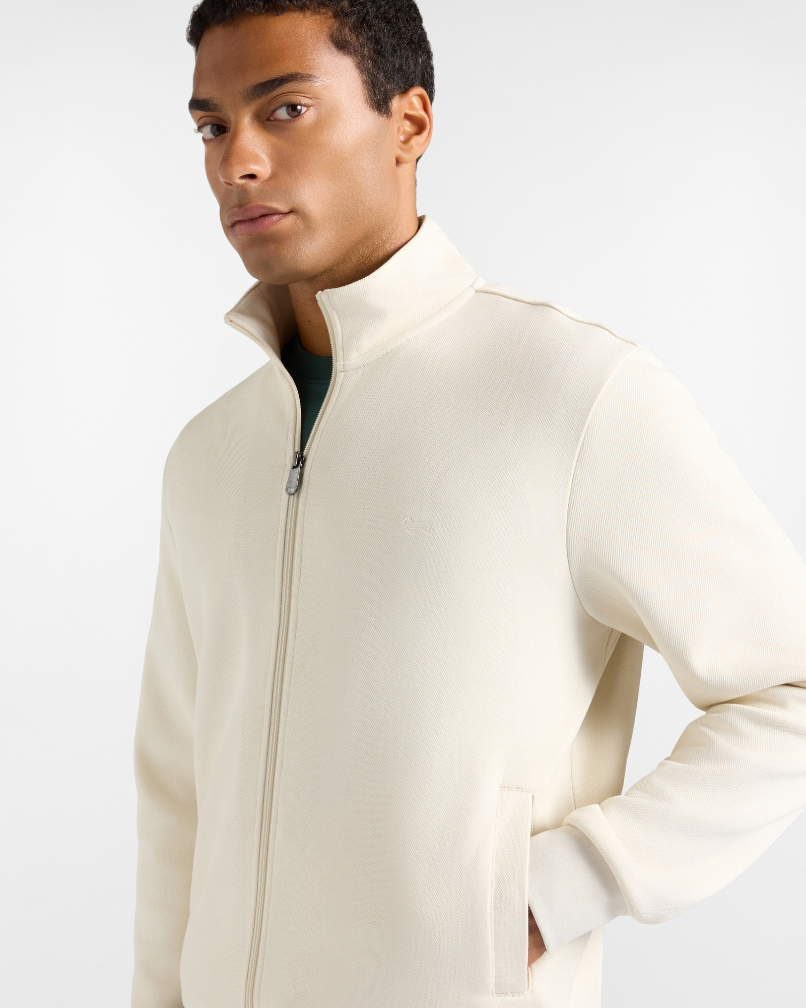 Sudadera para hombre con cremallera completa en piqu&eacute;  con acabado de rayas, TORTORA, large image number 2